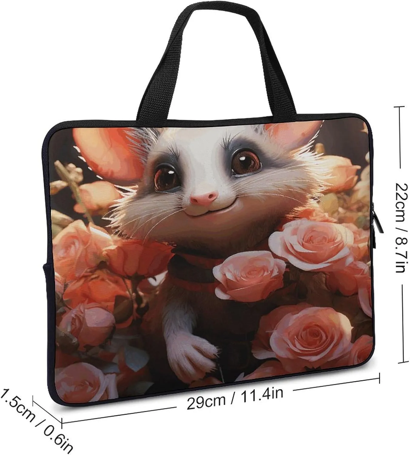 Laptop Bag Ultrathin Cartoon Opossum And Roses Printing Laptop Carrying Case Portability Messenger Bags For Work Travel