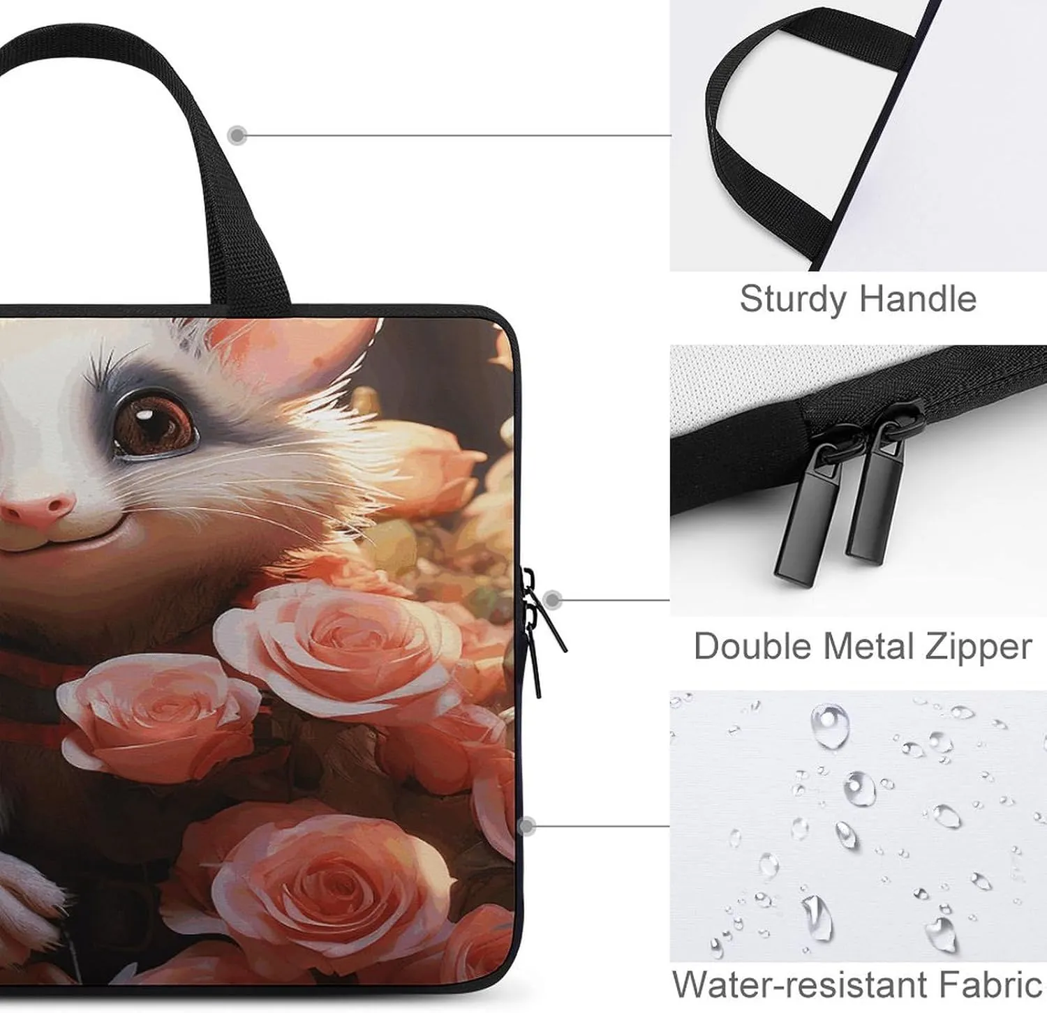 Laptop Bag Ultrathin Cartoon Opossum And Roses Printing Laptop Carrying Case Portability Messenger Bags For Work Travel