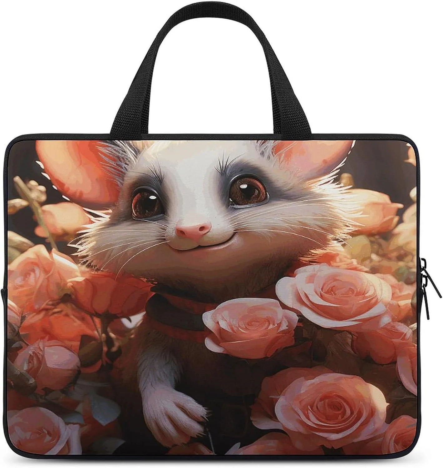 Laptop Bag Ultrathin Cartoon Opossum And Roses Printing Laptop Carrying Case Portability Messenger Bags For Work Travel