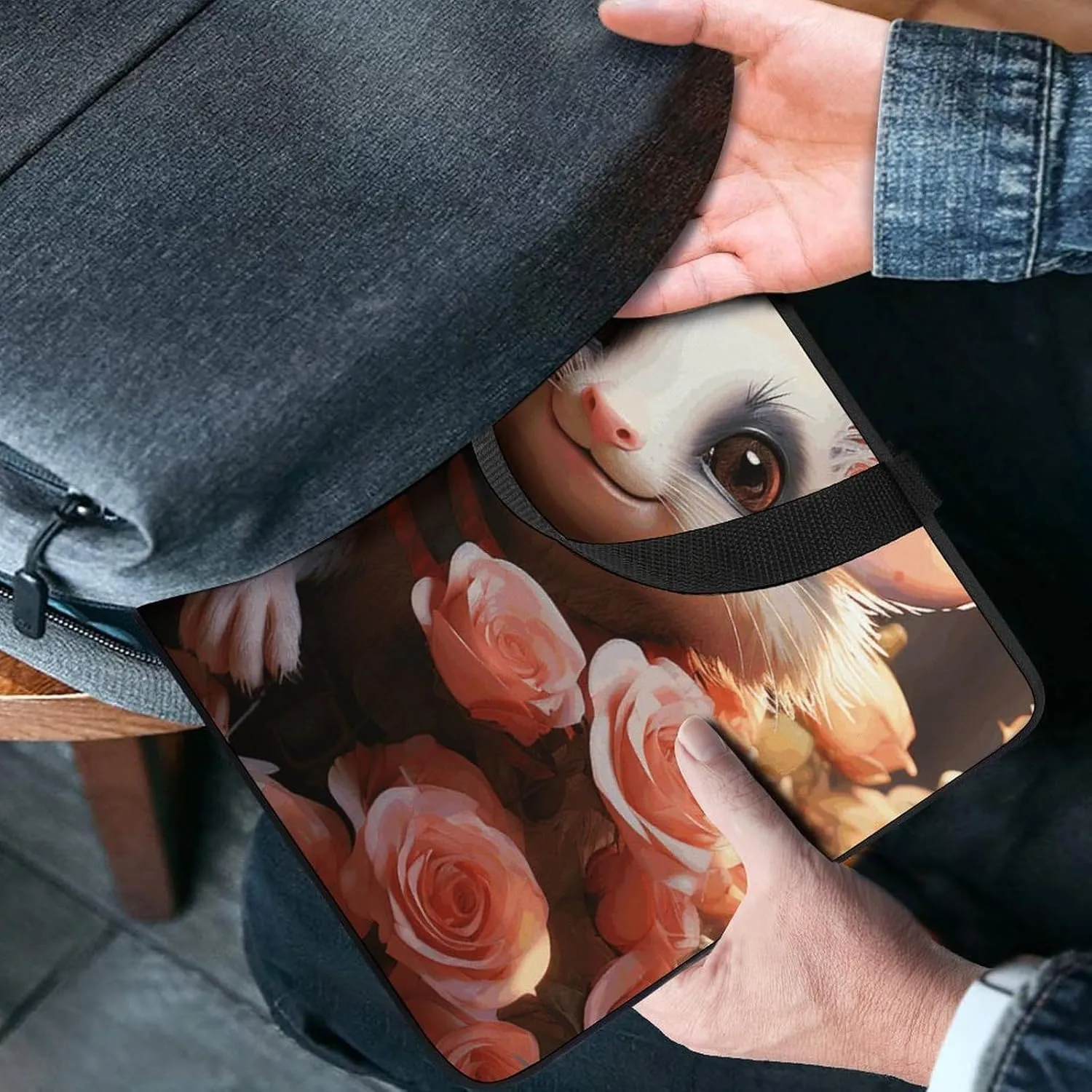 Laptop Bag Ultrathin Cartoon Opossum And Roses Printing Laptop Carrying Case Portability Messenger Bags For Work Travel