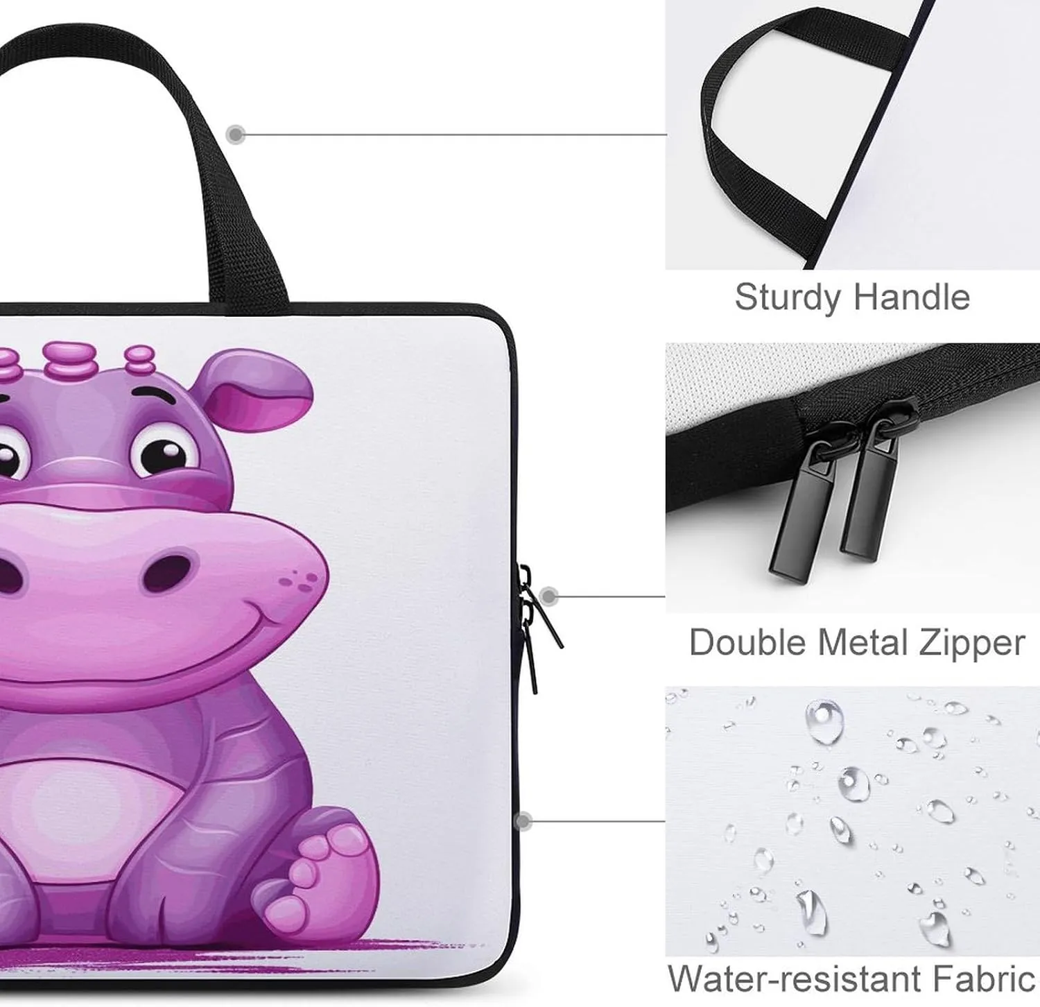 Laptop Bag Ultrathin Cartoon Purple Hippo Printing Laptop Carrying Case Portability Messenger Bags For Work Travel