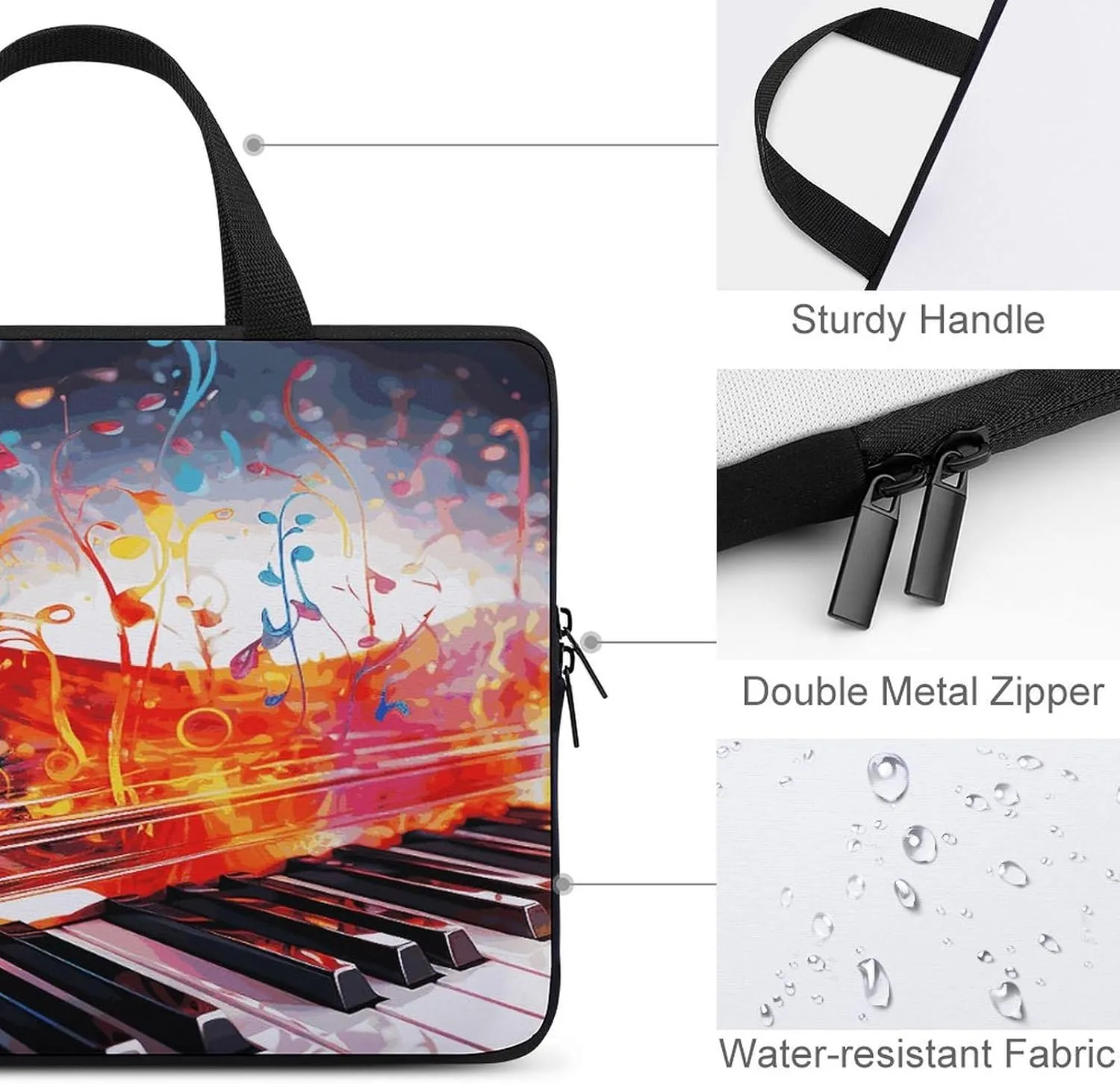 Laptop Bag Ultrathin Colorful Piano Note Printing Laptop Carrying Case Portability Messenger Bags For Work Travel