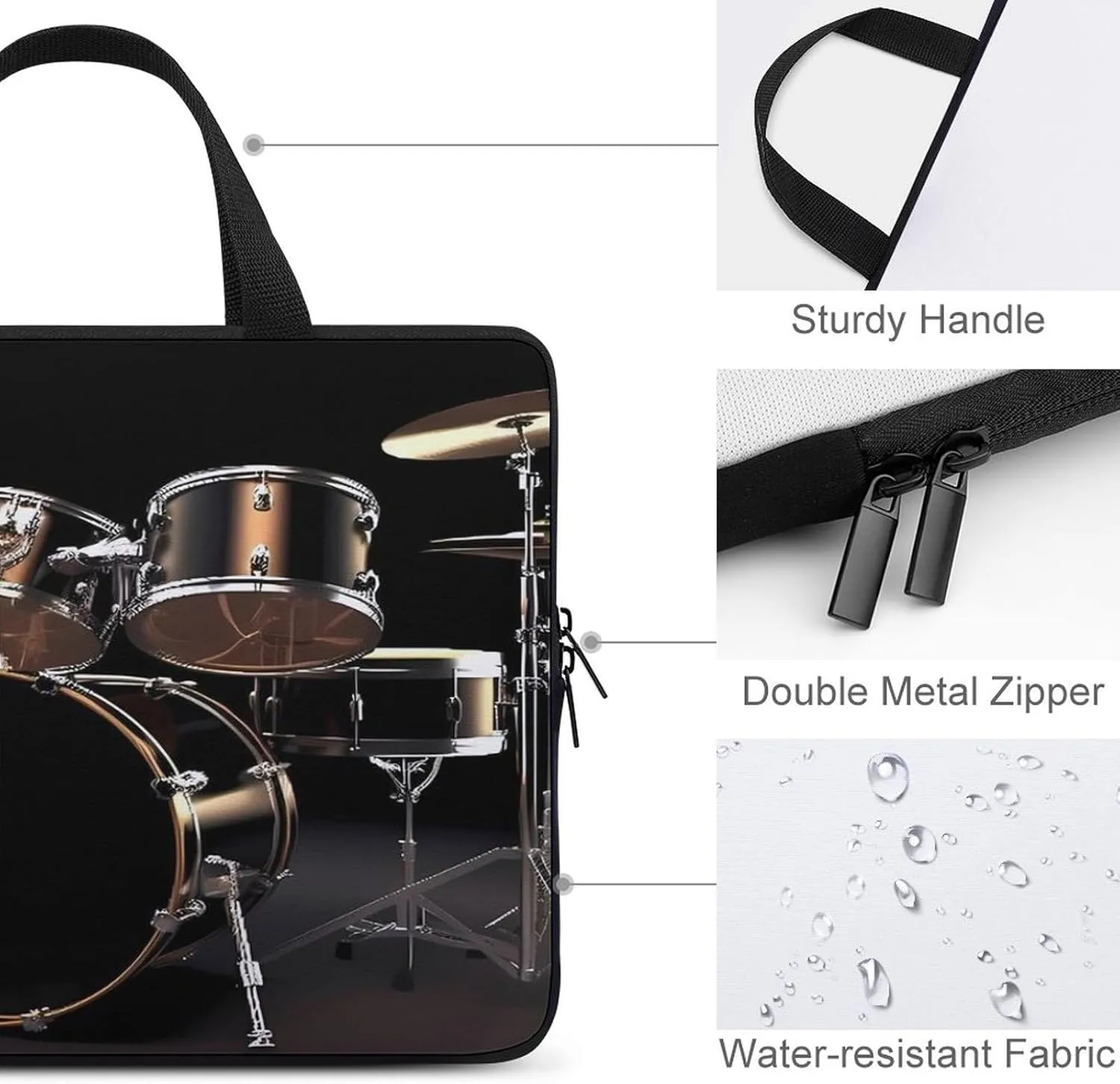 Laptop Bag Ultrathin Cool Drum Set Printing Laptop Carrying Case Portability Messenger Bags For Work Travel