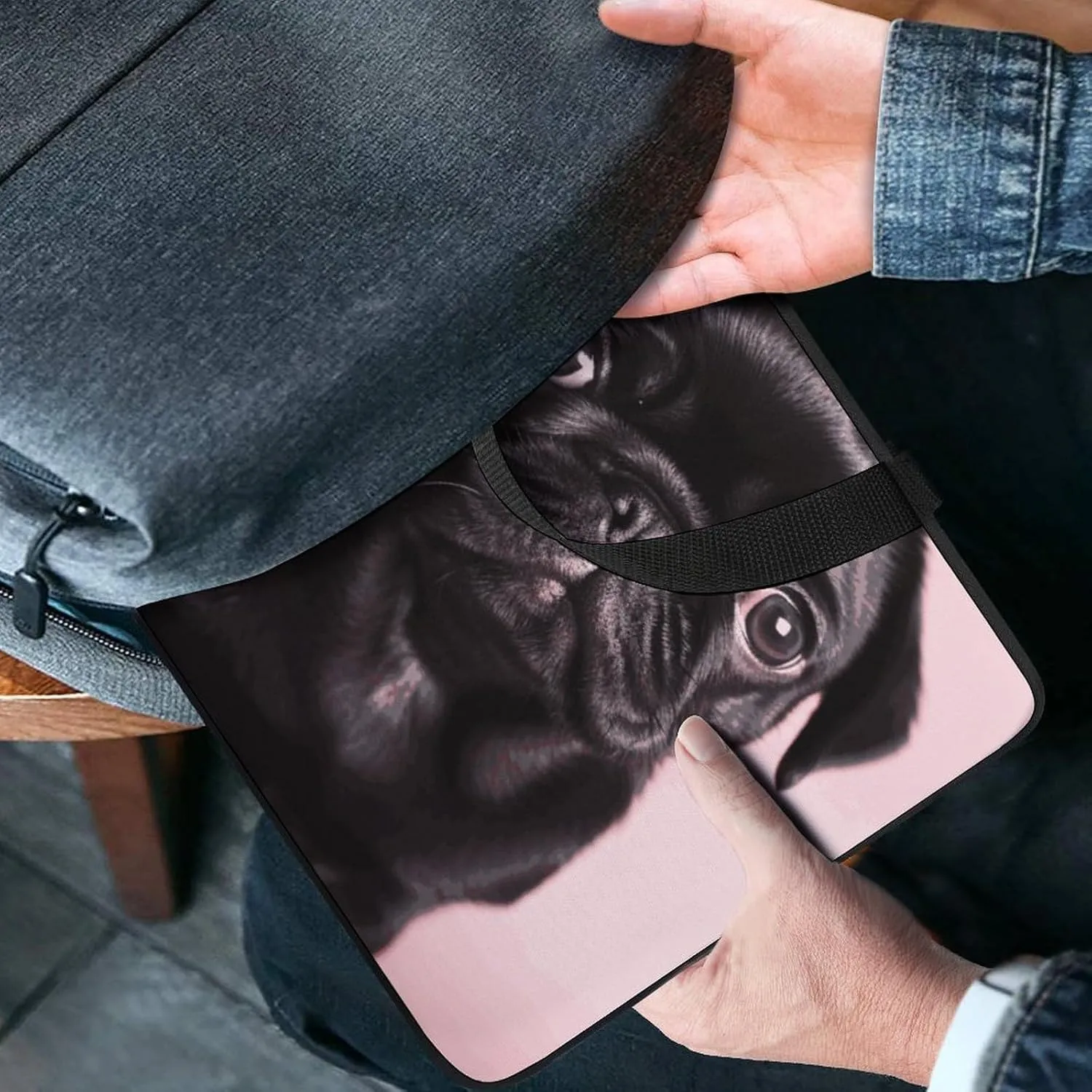 Laptop Bag Ultrathin Cute Black Pug Printing Laptop Carrying Case Portability Messenger Bags For Work Travel