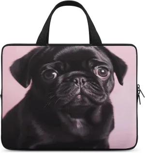 Laptop Bag Ultrathin Cute Black Pug Printing Laptop Carrying Case Portability Messenger Bags For Work Travel
