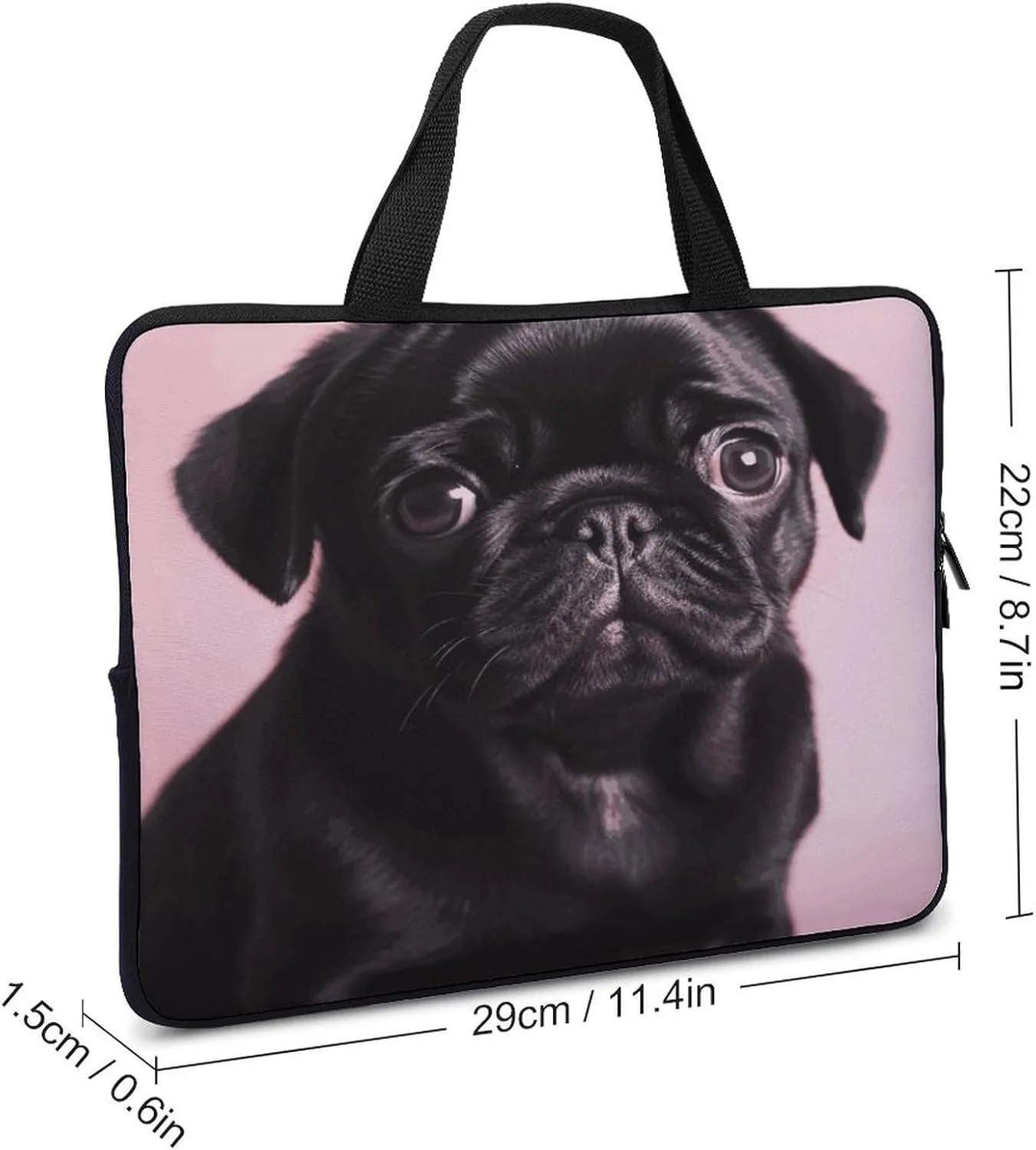 Laptop Bag Ultrathin Cute Black Pug Printing Laptop Carrying Case Portability Messenger Bags For Work Travel