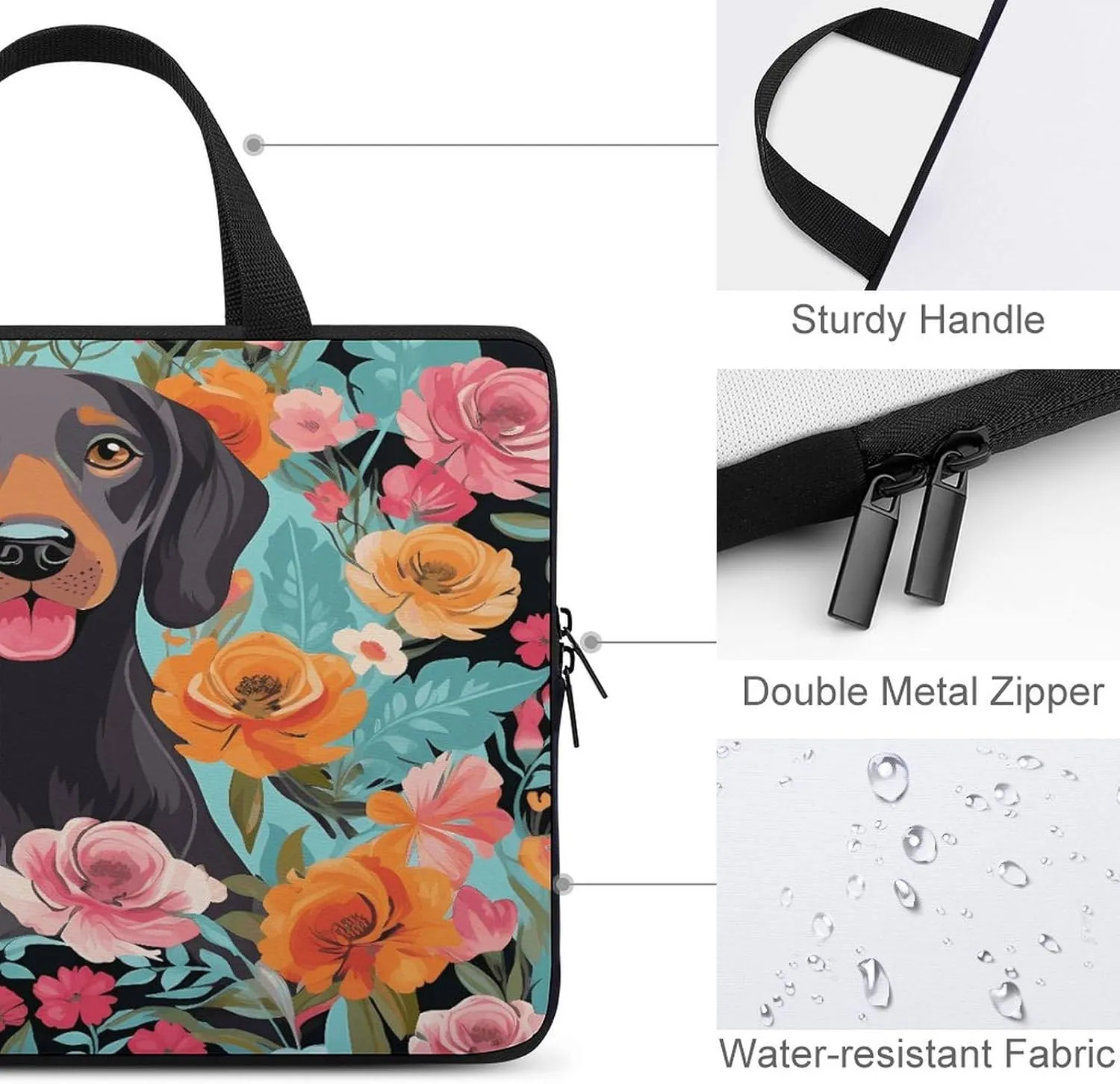 Laptop Bag Ultrathin Dog Floral Printing Laptop Carrying Case Portability Messenger Bags For Work Travel