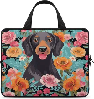 Laptop Bag Ultrathin Dog Floral Printing Laptop Carrying Case Portability Messenger Bags For Work Travel