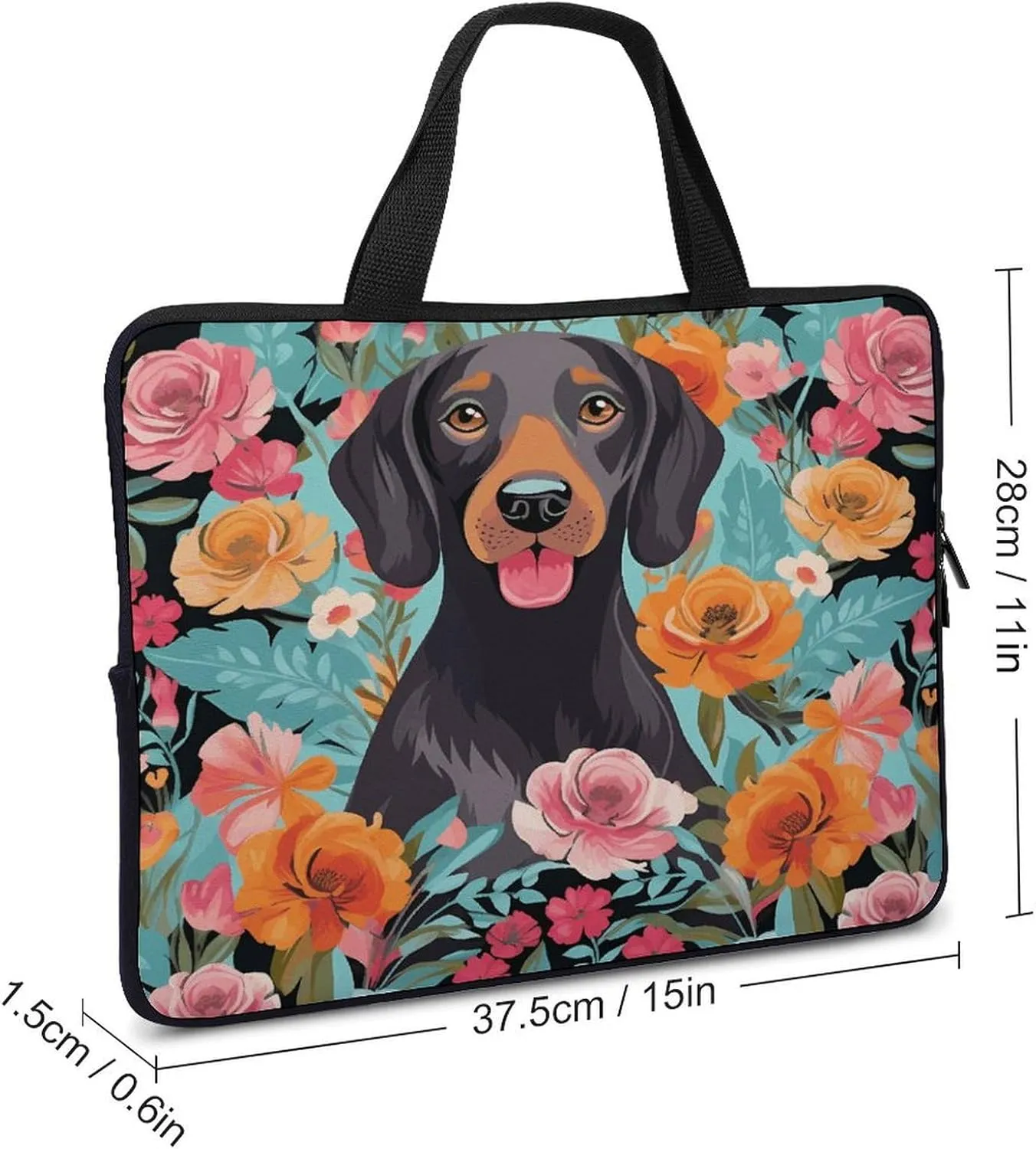 Laptop Bag Ultrathin Dog Floral Printing Laptop Carrying Case Portability Messenger Bags For Work Travel