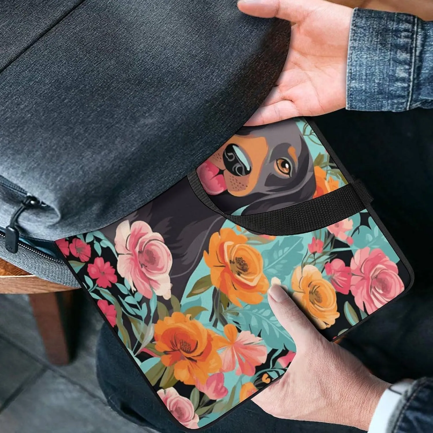 Laptop Bag Ultrathin Dog Floral Printing Laptop Carrying Case Portability Messenger Bags For Work Travel