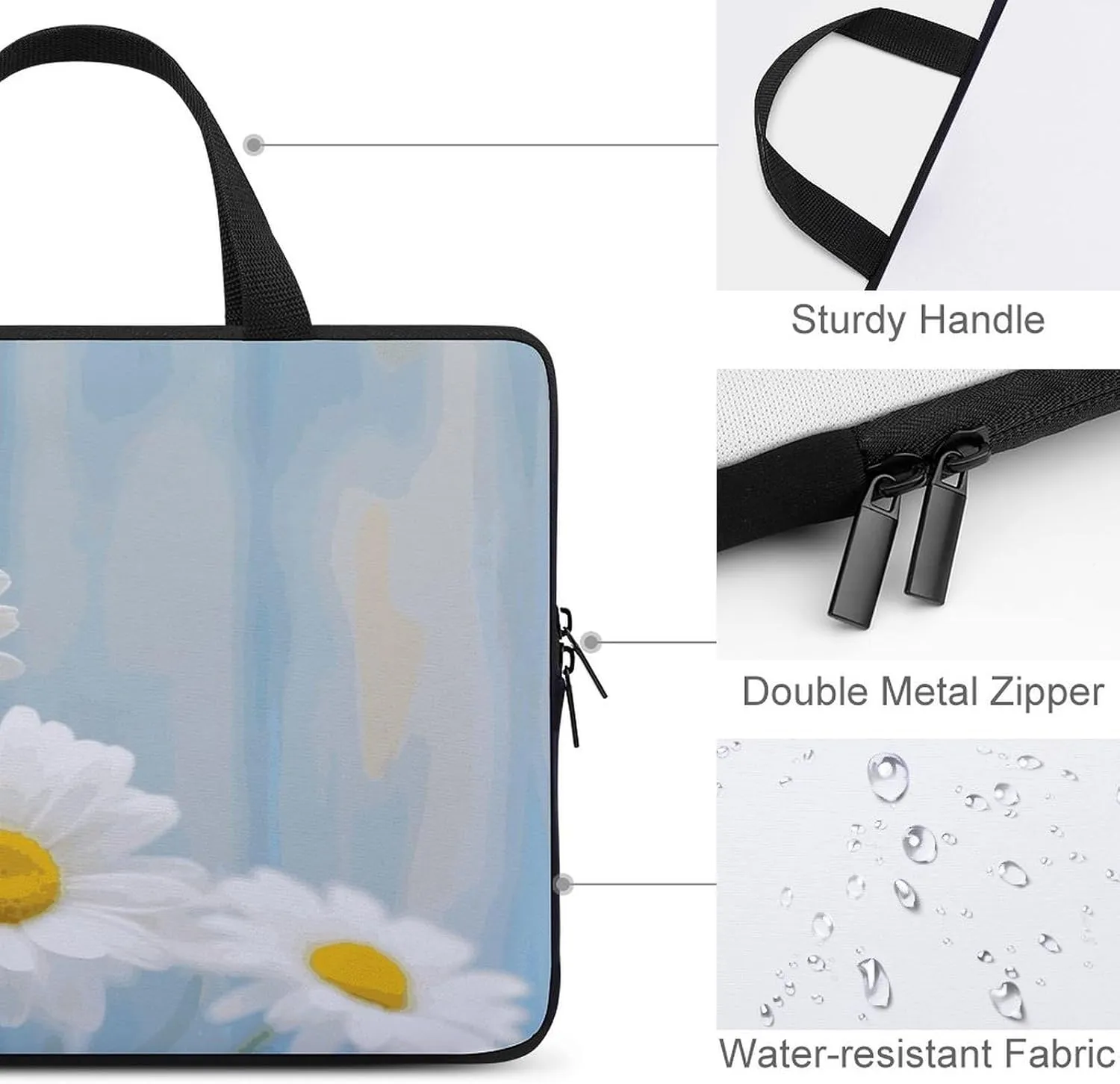 Laptop Bag Ultrathin Elegant Spring Daisy Flowers Printing Laptop Carrying Case Portability Messenger Bags For Work Travel