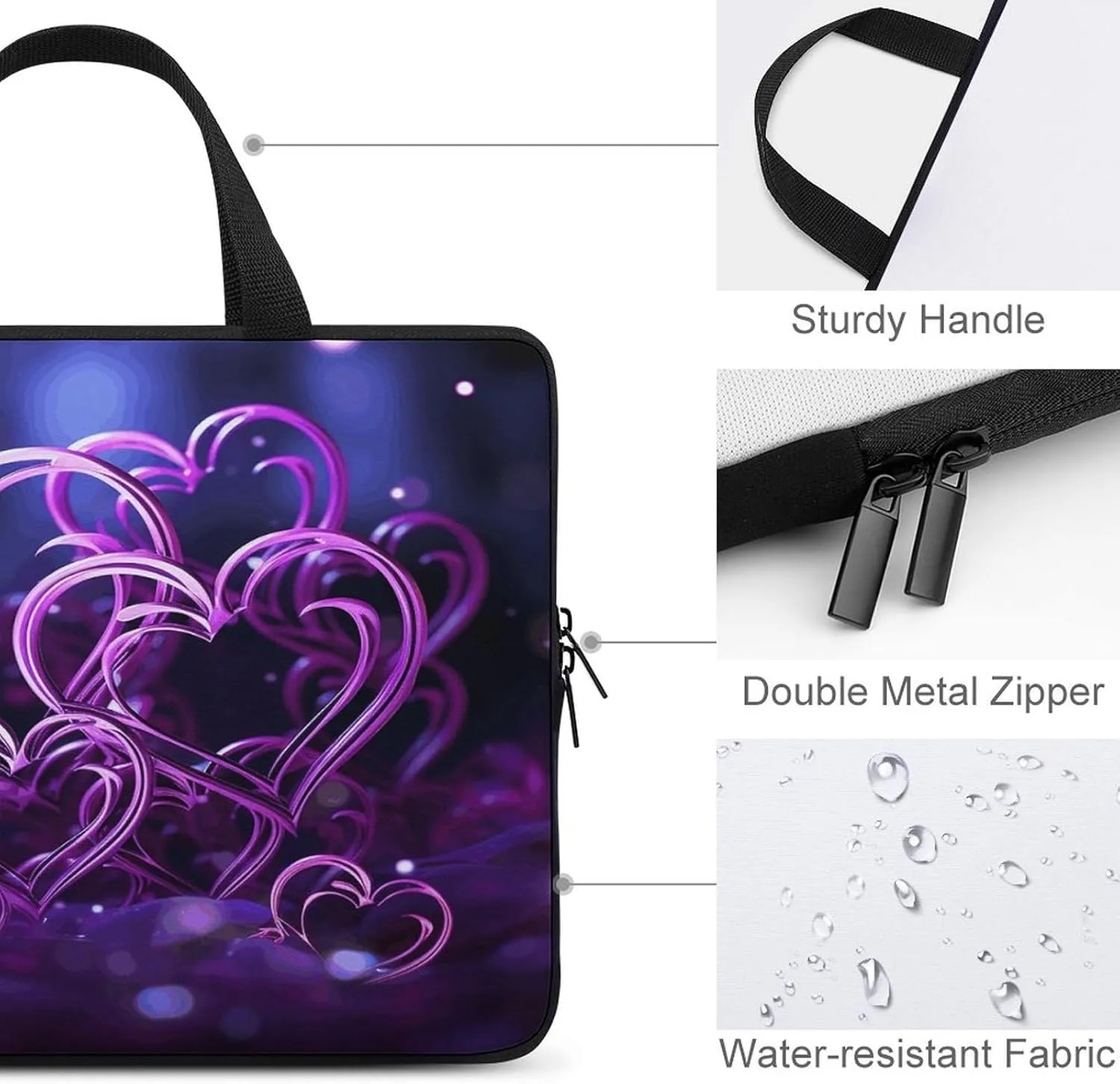 Laptop Bag Ultrathin Fashional Purple Hearts Printing Laptop Carrying Case Portability Messenger Bags For Work Travel