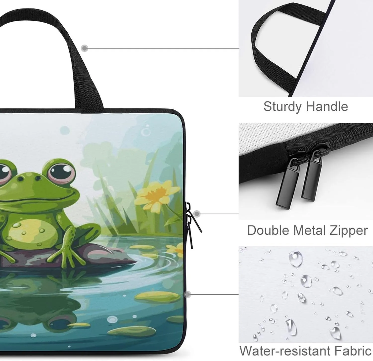 Laptop Bag Ultrathin Frog in A Pond Printing Laptop Carrying Case Portability Messenger Bags For Work Travel