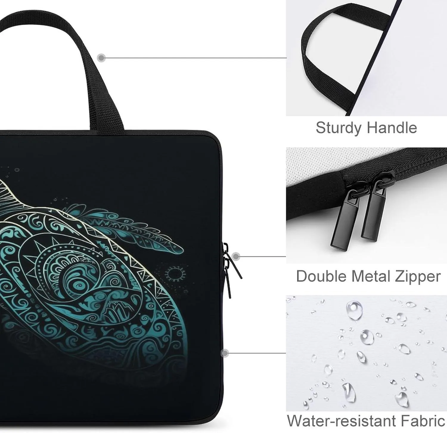 Laptop Bag Ultrathin Glowing Green Sea Turtle Printing Laptop Carrying Case Portability Messenger Bags For Work Travel