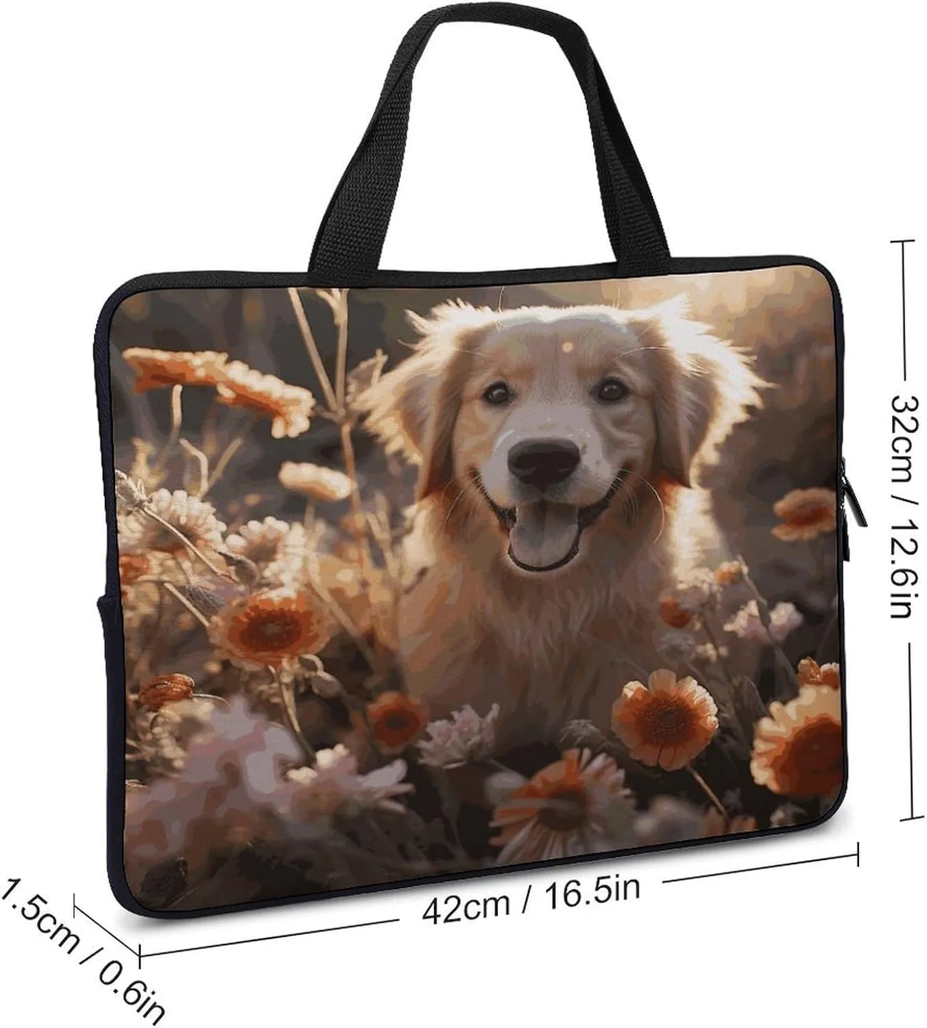 Laptop Bag Ultrathin Golden Retriever And Flowers Printing Laptop Carrying Case Portability Messenger Bags For Work Travel