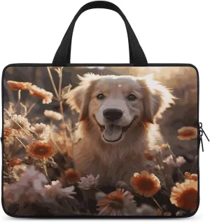 Laptop Bag Ultrathin Golden Retriever And Flowers Printing Laptop Carrying Case Portability Messenger Bags For Work Travel