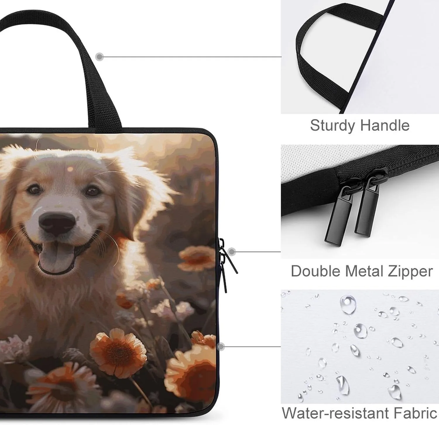 Laptop Bag Ultrathin Golden Retriever And Flowers Printing Laptop Carrying Case Portability Messenger Bags For Work Travel