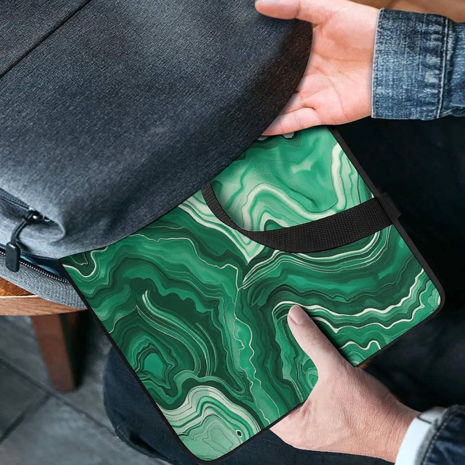 Laptop Bag Ultrathin Green And White Ink Printing Laptop Carrying Case Portability Messenger Bags For Work Travel