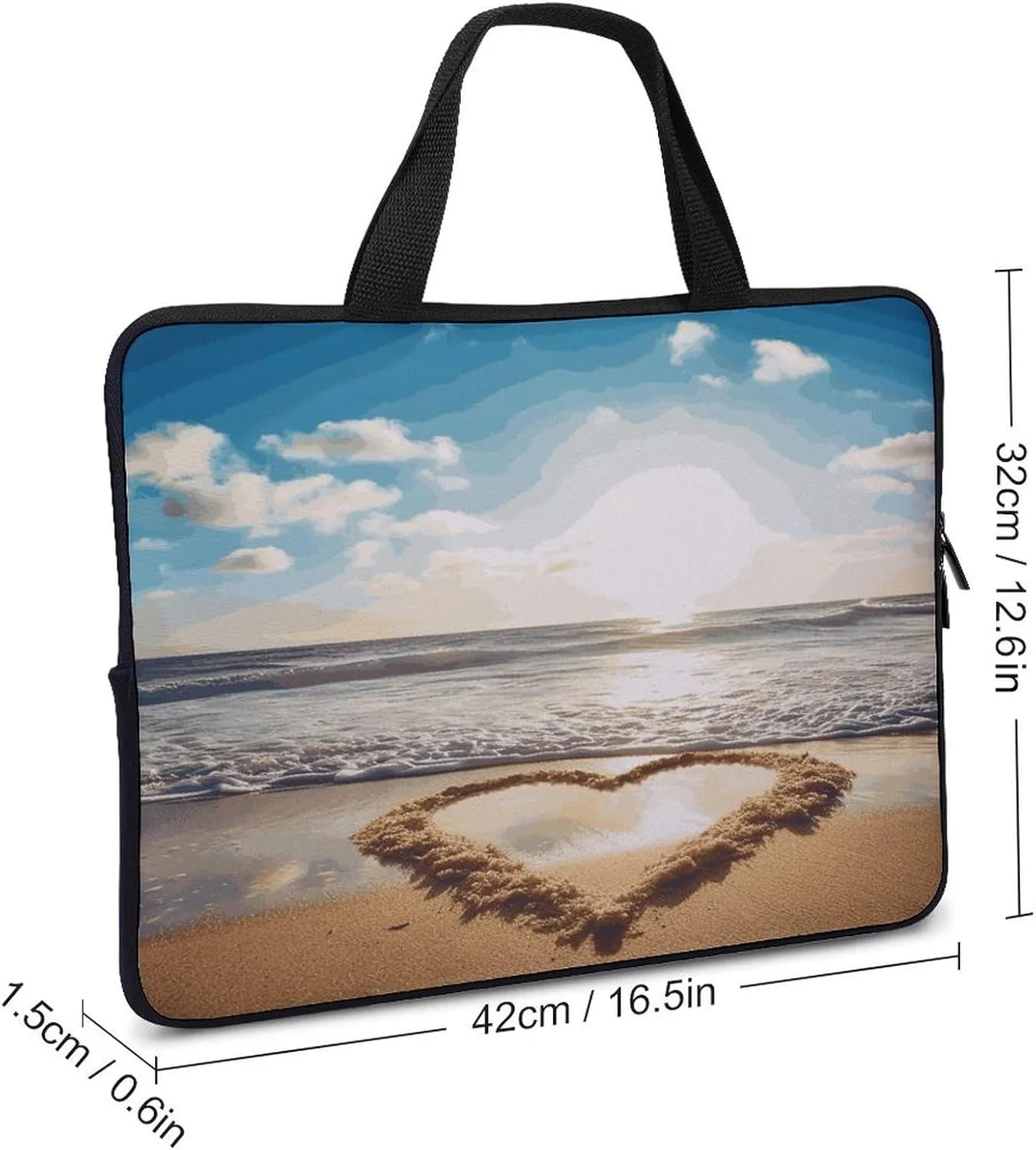 Laptop Bag Ultrathin Heart Shape Romantic Beach Printing Laptop Carrying Case Portability Messenger Bags For Work Travel