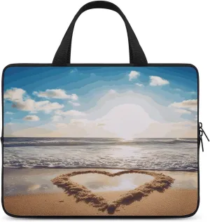 Laptop Bag Ultrathin Heart Shape Romantic Beach Printing Laptop Carrying Case Portability Messenger Bags For Work Travel