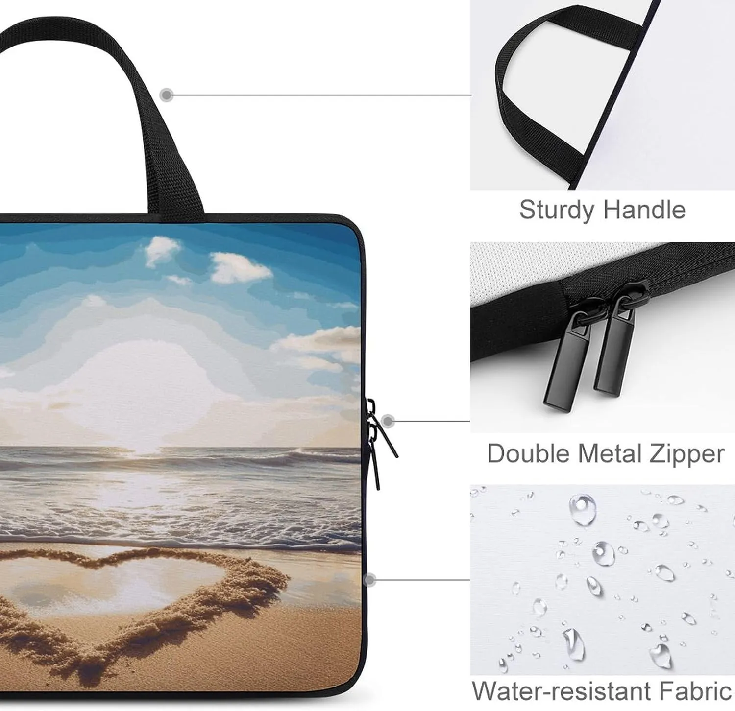 Laptop Bag Ultrathin Heart Shape Romantic Beach Printing Laptop Carrying Case Portability Messenger Bags For Work Travel