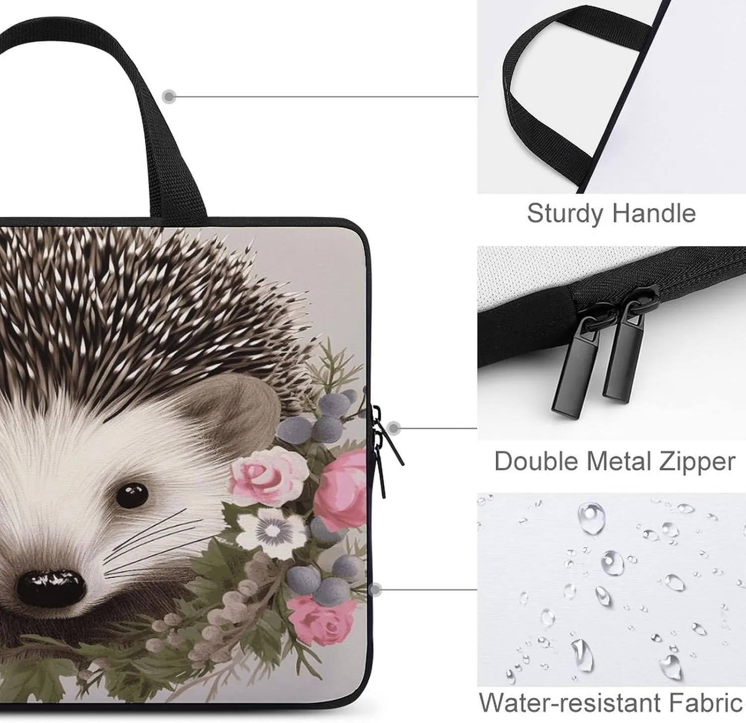 Laptop Bag Ultrathin Hedgehog in Floral Wreath Printing Laptop Carrying Case Portability Messenger Bags For Work Travel
