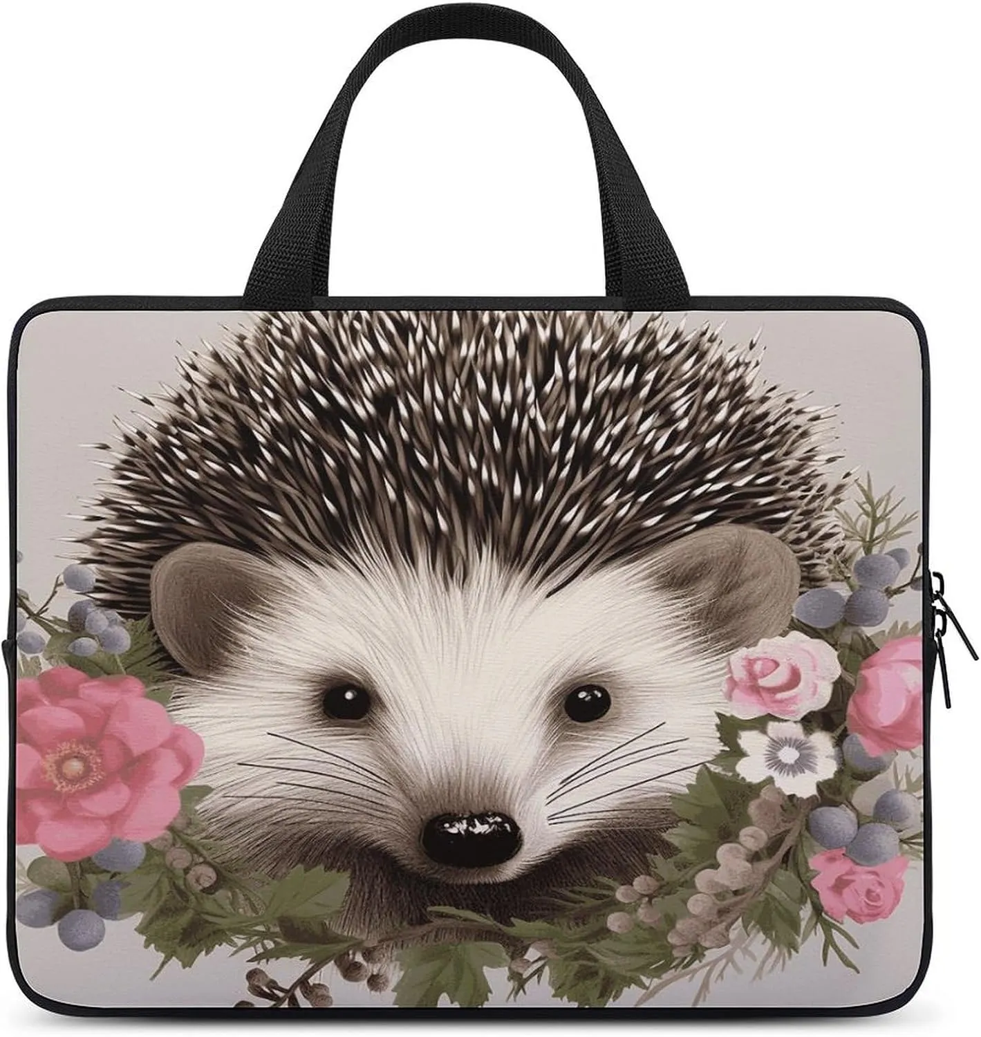 Laptop Bag Ultrathin Hedgehog in Floral Wreath Printing Laptop Carrying Case Portability Messenger Bags For Work Travel