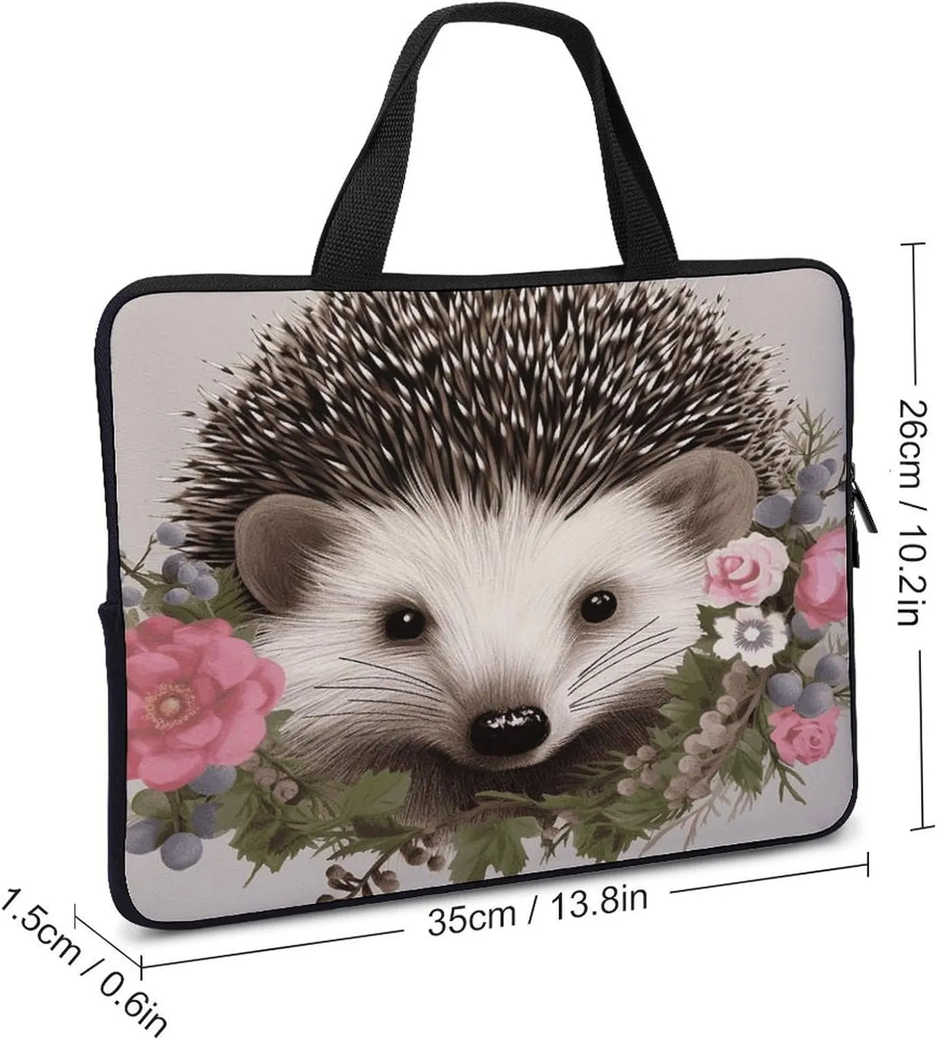 Laptop Bag Ultrathin Hedgehog in Floral Wreath Printing Laptop Carrying Case Portability Messenger Bags For Work Travel