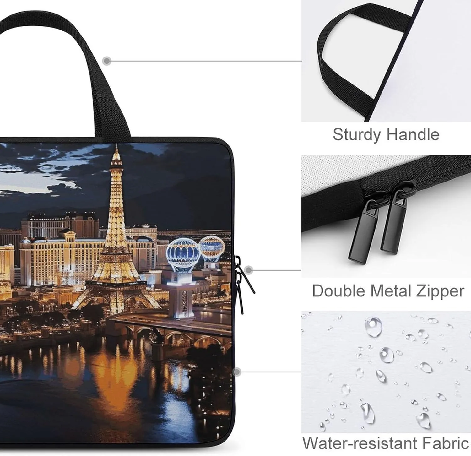 Laptop Bag Ultrathin Las Vegas Night View Printing Laptop Carrying Case Portability Messenger Bags For Work Travel