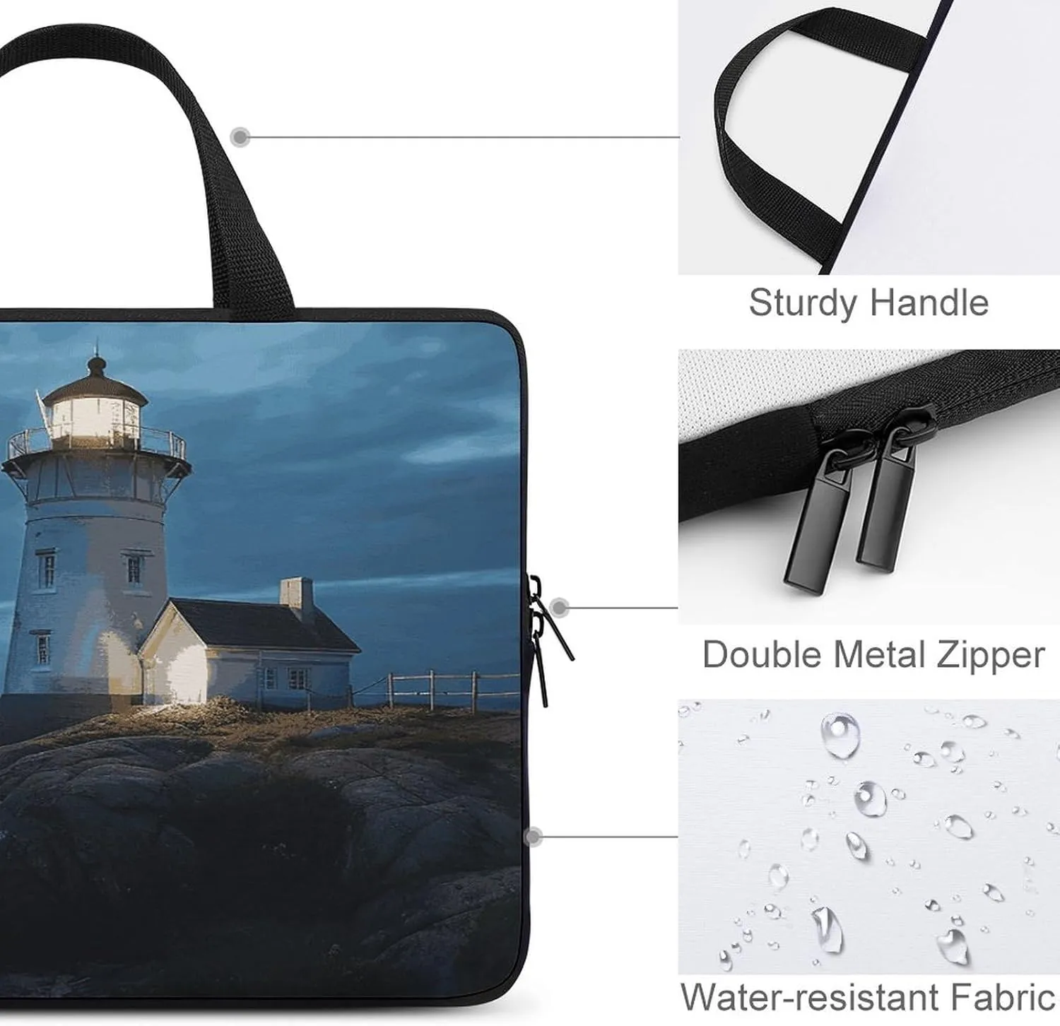 Laptop Bag Ultrathin Lighthouse at Night Printing Laptop Carrying Case Portability Messenger Bags For Work Travel