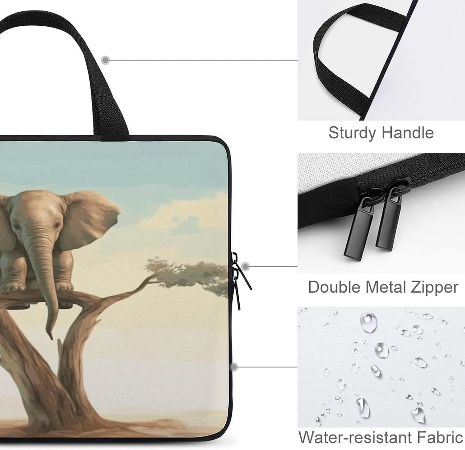 Laptop Bag Ultrathin Little Elephant on Tree Printing Laptop Carrying Case Portability Messenger Bags For Work Travel