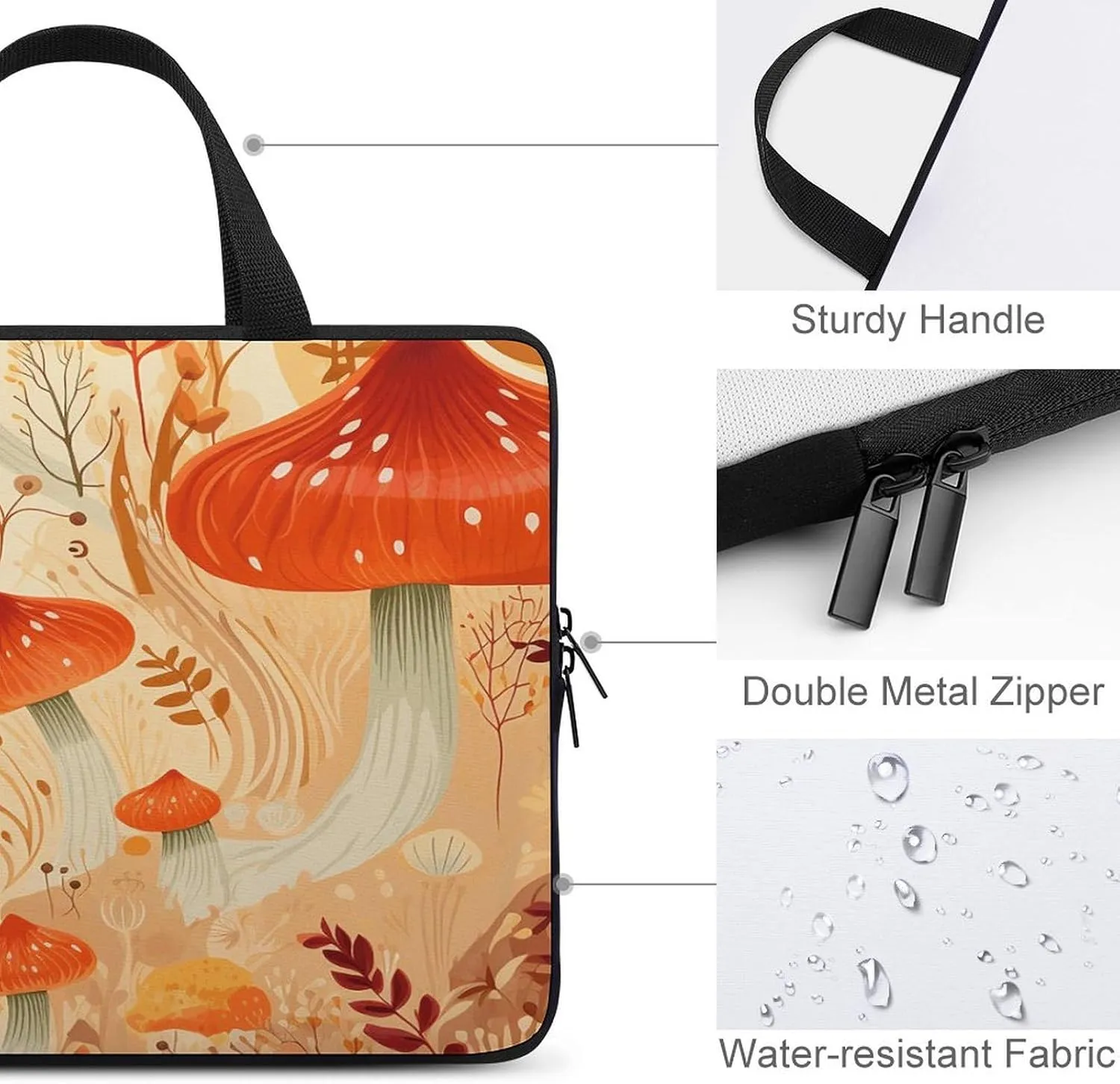 Laptop Bag Ultrathin Mushrooms And Plants Printing Laptop Carrying Case Portability Messenger Bags For Work Travel