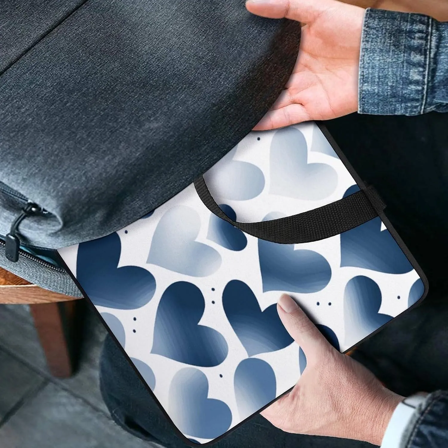 Laptop Bag Ultrathin Navy Heart Printing Laptop Carrying Case Portability Messenger Bags For Work Travel
