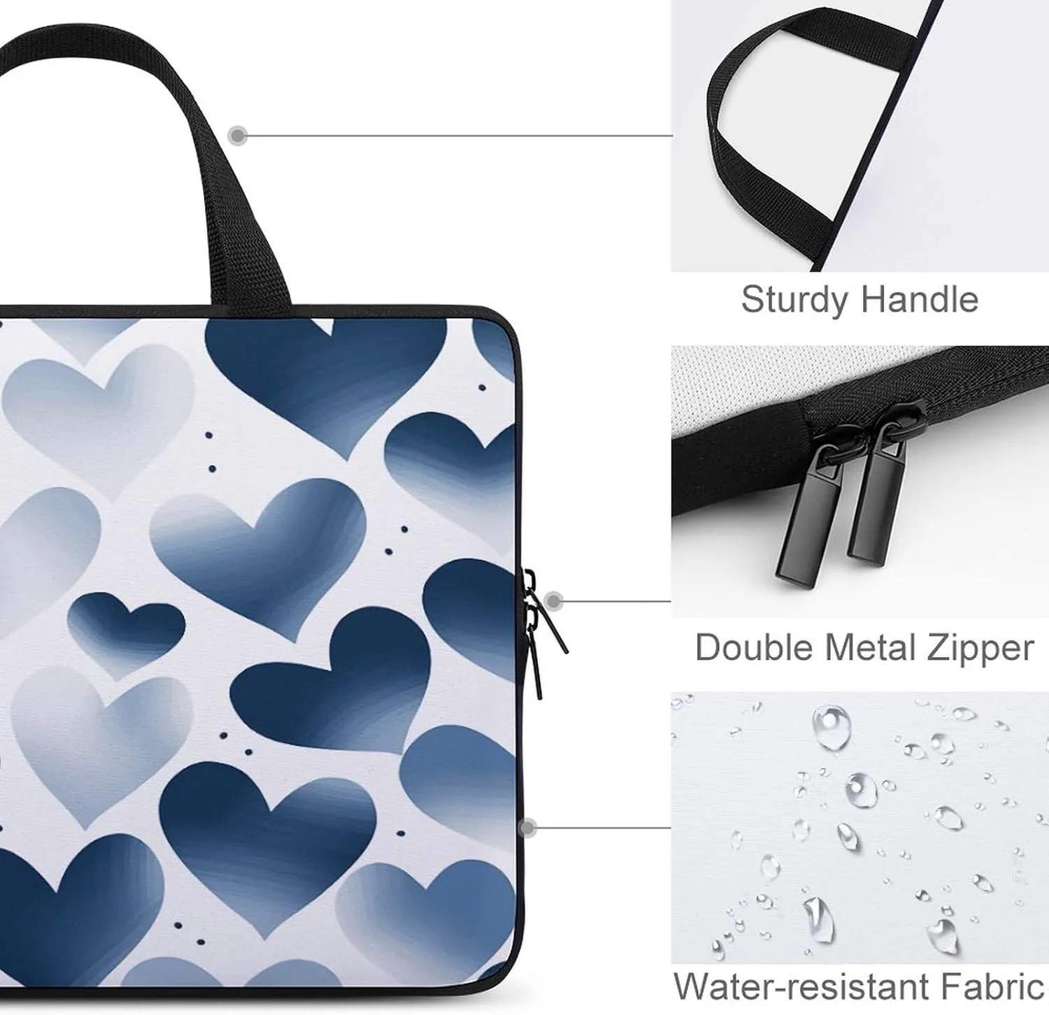Laptop Bag Ultrathin Navy Heart Printing Laptop Carrying Case Portability Messenger Bags For Work Travel