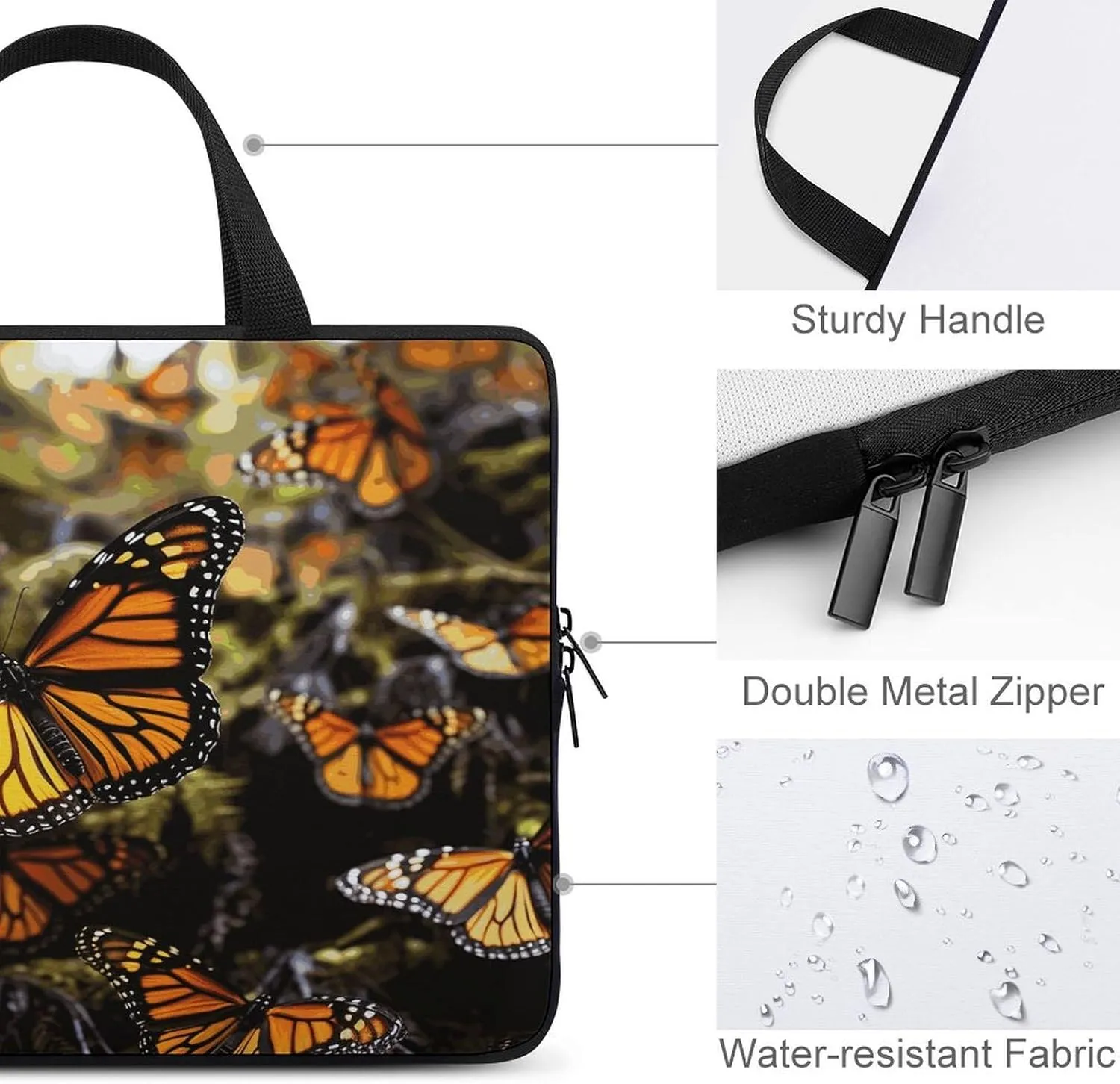 Laptop Bag Ultrathin Orange Monarch Butterflies Printing Laptop Carrying Case Portability Messenger Bags For Work Travel