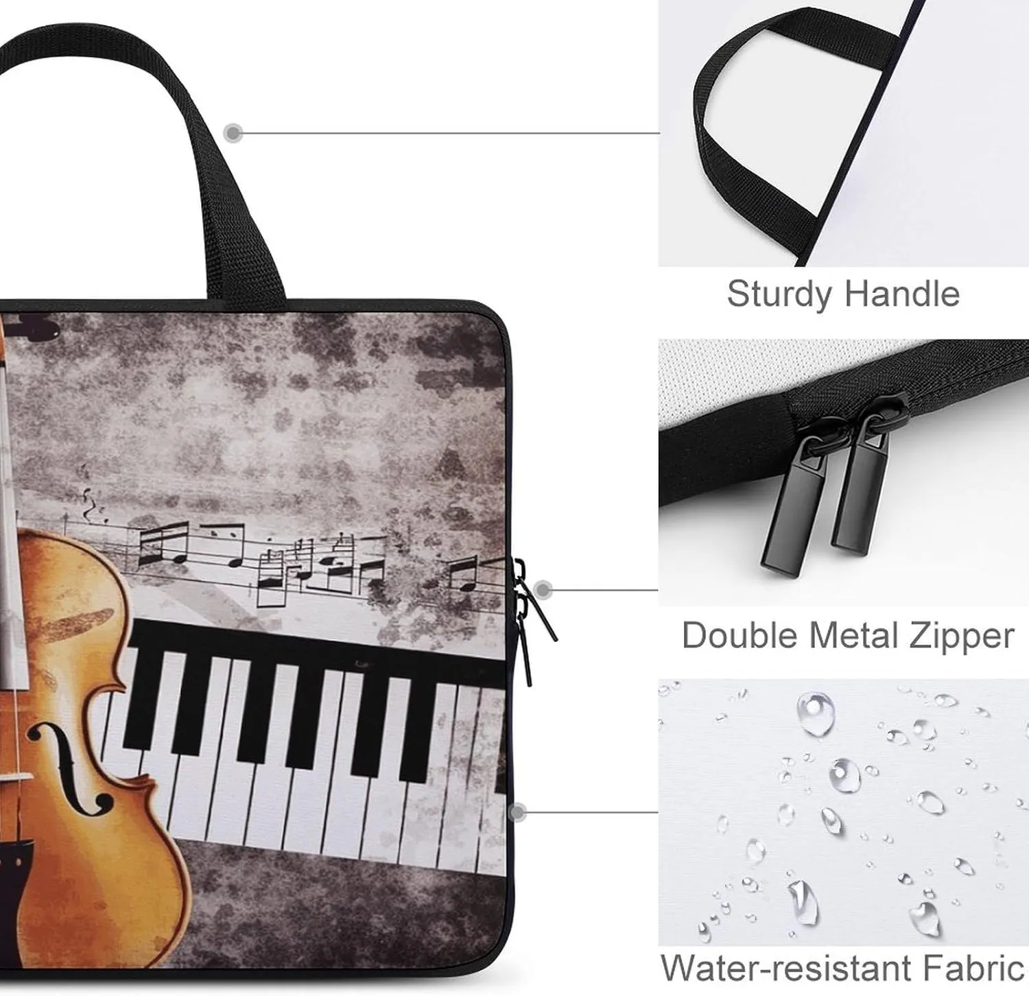 Laptop Bag Ultrathin Piano Violin Music Notes Printing Laptop Carrying Case Portability Messenger Bags For Work Travel