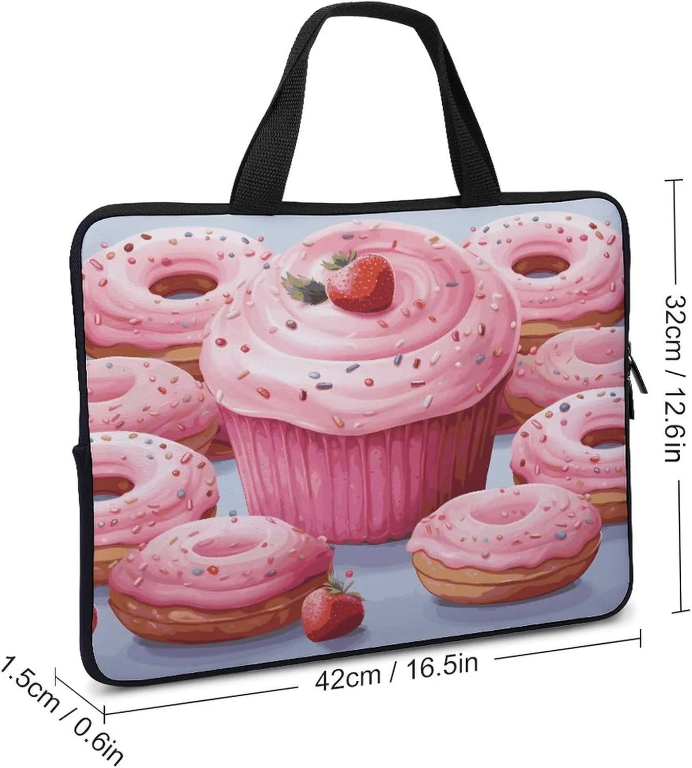 Laptop Bag Ultrathin Pink Donut And Cupcake Printing Laptop Carrying Case Portability Messenger Bags For Work Travel