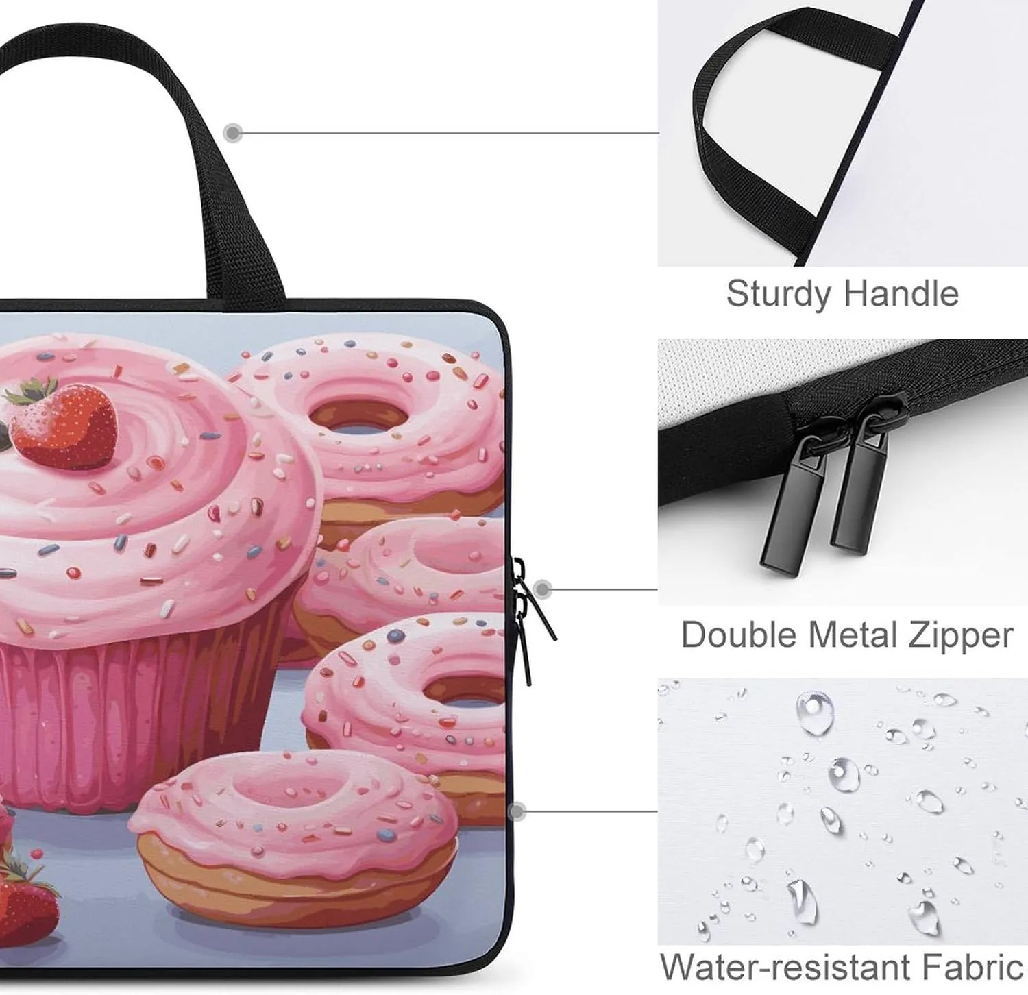 Laptop Bag Ultrathin Pink Donut And Cupcake Printing Laptop Carrying Case Portability Messenger Bags For Work Travel
