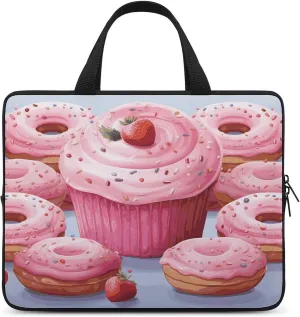 Laptop Bag Ultrathin Pink Donut And Cupcake Printing Laptop Carrying Case Portability Messenger Bags For Work Travel