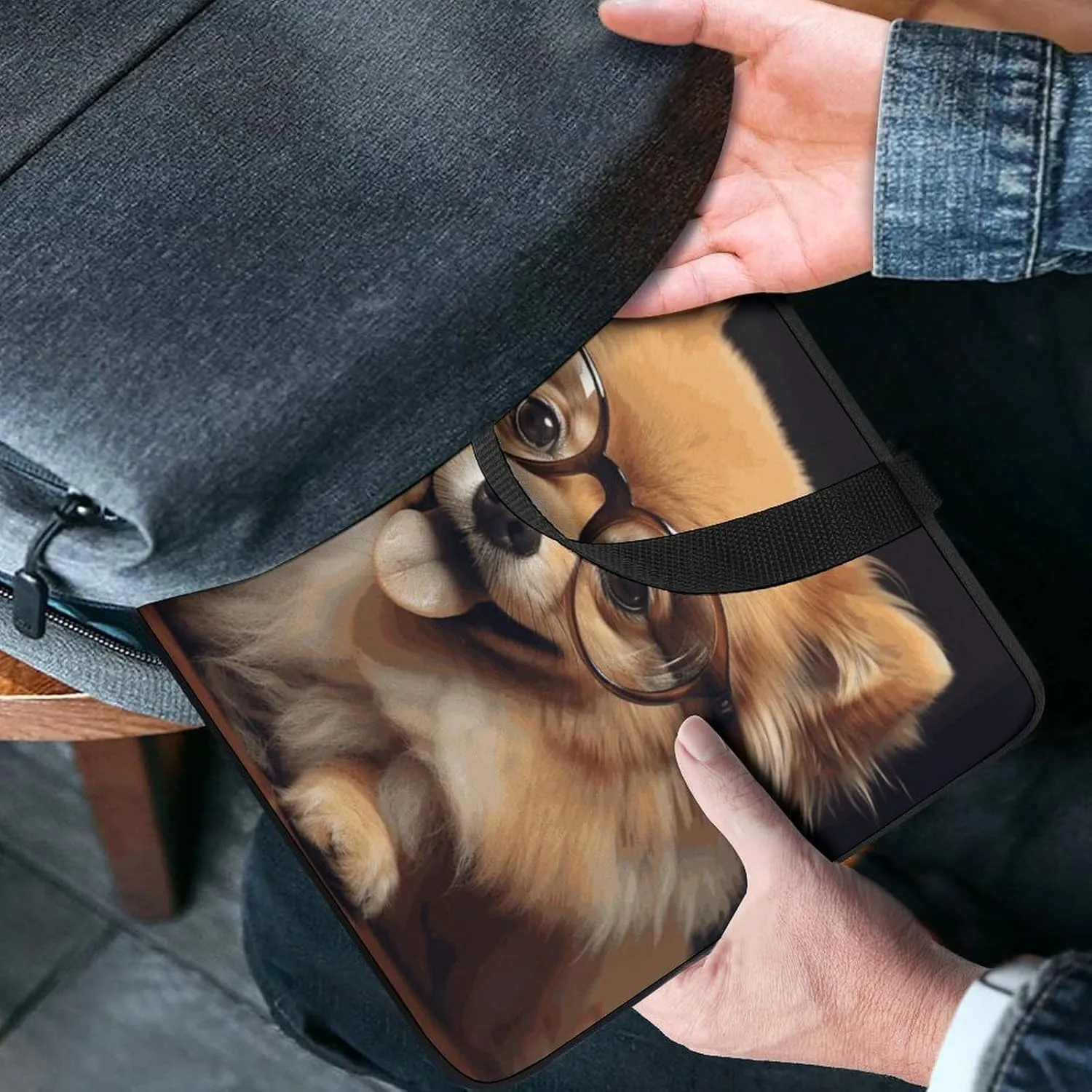 Laptop Bag Ultrathin Pomeranian Dog Wearing Glasses Printing Laptop Carrying Case Portability Messenger Bags For Work Travel