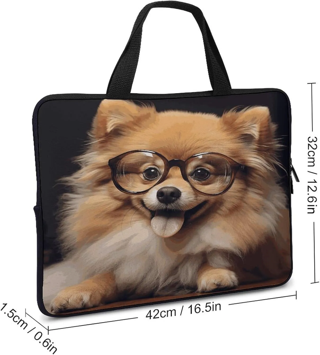 Laptop Bag Ultrathin Pomeranian Dog Wearing Glasses Printing Laptop Carrying Case Portability Messenger Bags For Work Travel