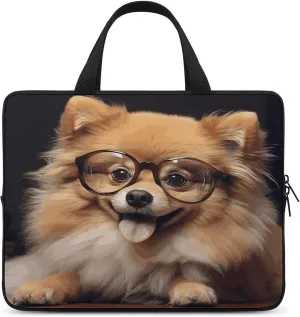 Laptop Bag Ultrathin Pomeranian Dog Wearing Glasses Printing Laptop Carrying Case Portability Messenger Bags For Work Travel