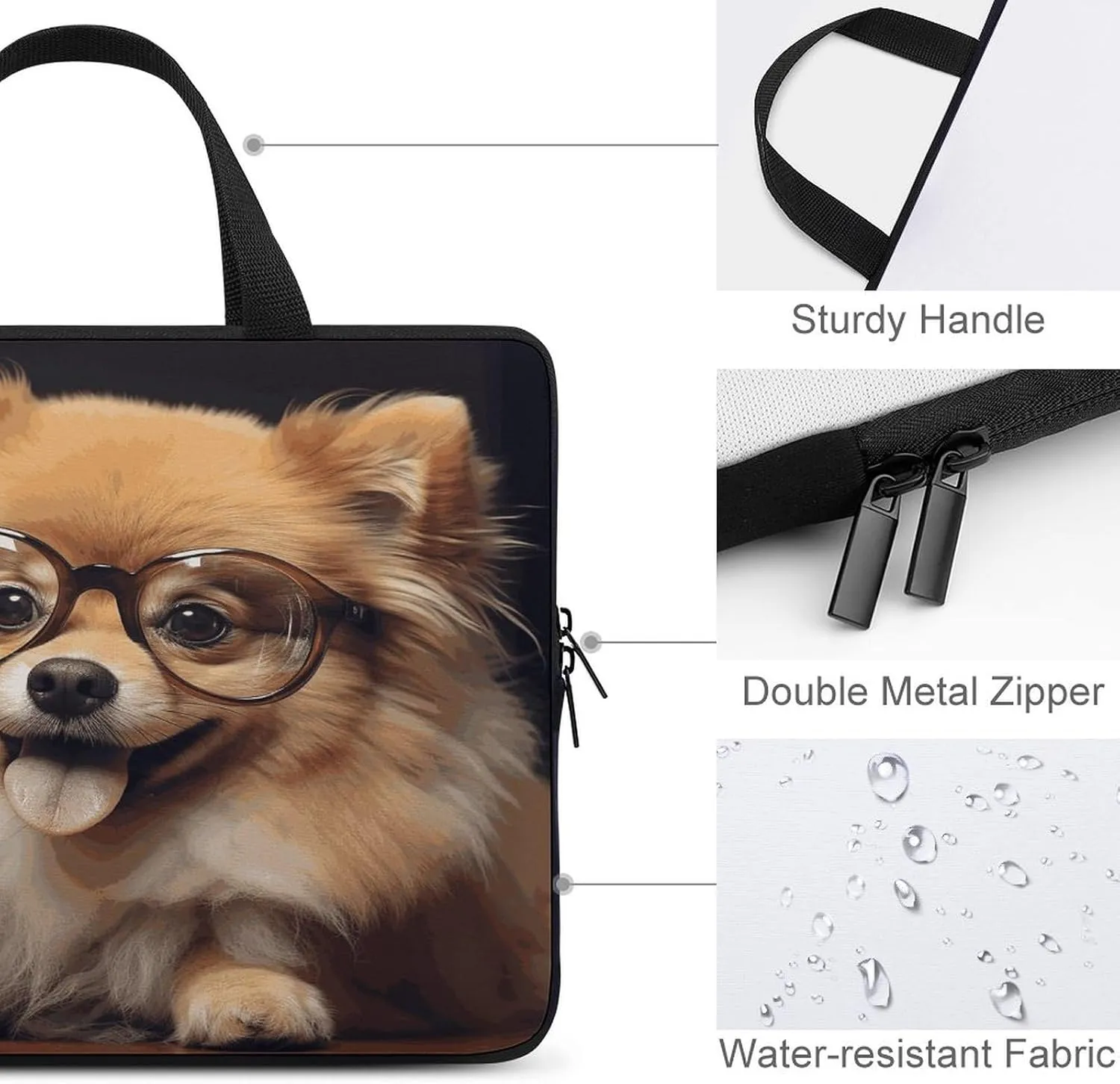Laptop Bag Ultrathin Pomeranian Dog Wearing Glasses Printing Laptop Carrying Case Portability Messenger Bags For Work Travel