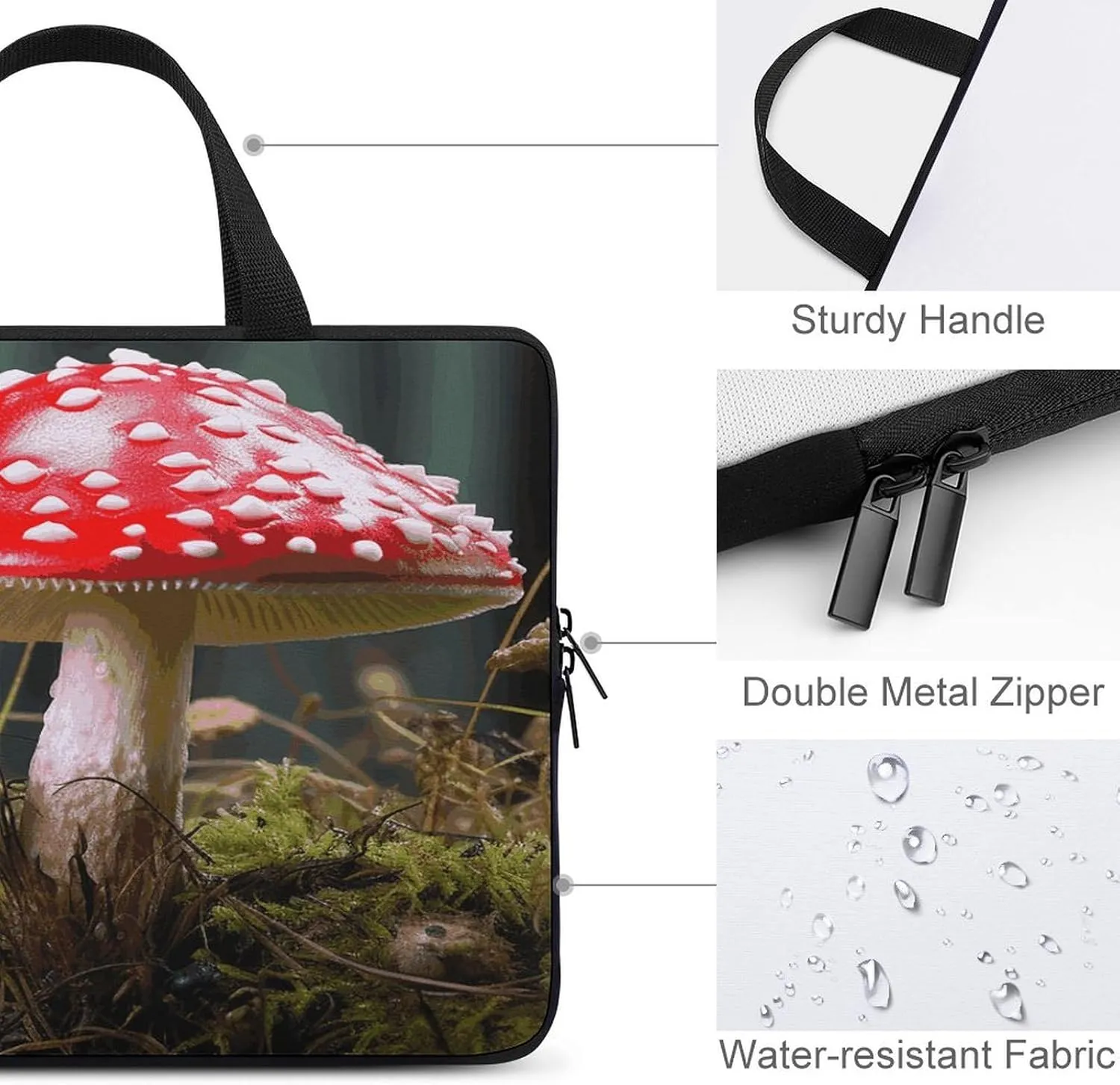 Laptop Bag Ultrathin Red And White Mushroom Printing Laptop Carrying Case Portability Messenger Bags For Work Travel