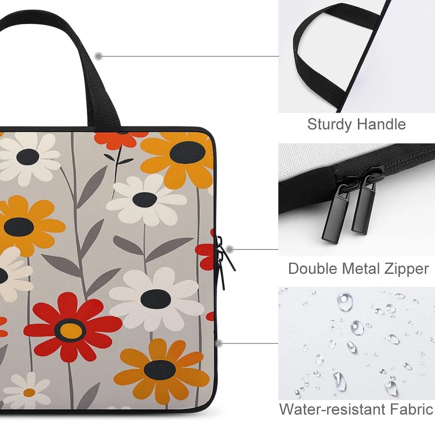 Laptop Bag Ultrathin Retro Flower Design Printing Laptop Carrying Case Portability Messenger Bags For Work Travel
