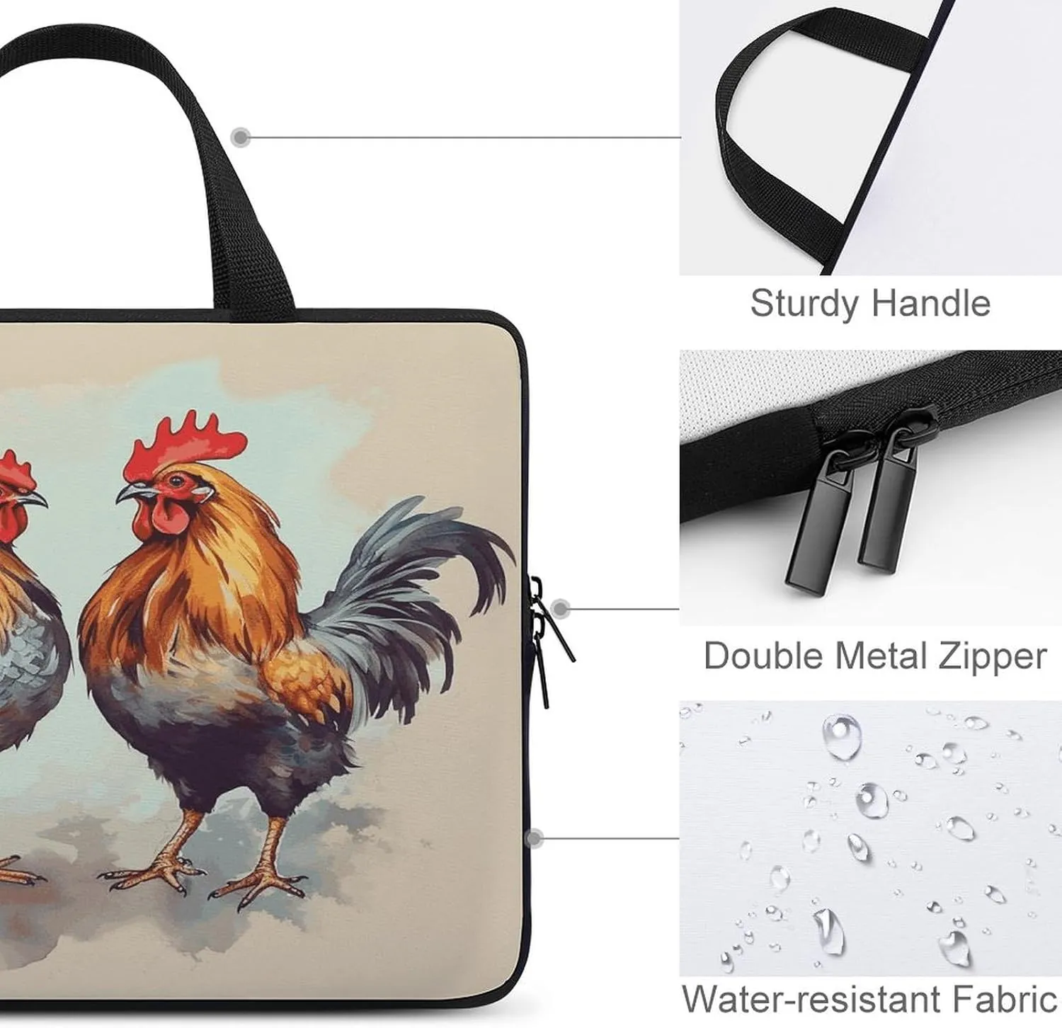 Laptop Bag Ultrathin Rooster And Hen Printing Laptop Carrying Case Portability Messenger Bags For Work Travel