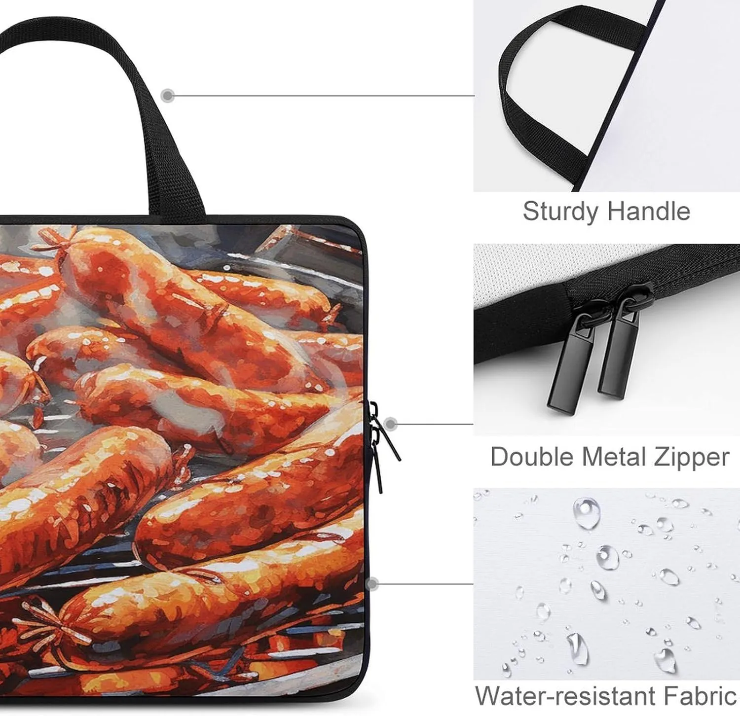 Laptop Bag Ultrathin Sausage on Fire Printing Laptop Carrying Case Portability Messenger Bags For Work Travel