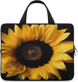 Laptop Bag Ultrathin Sunflower on Black Background Printing Laptop Carrying Case Portability Messenger Bags For Work Travel