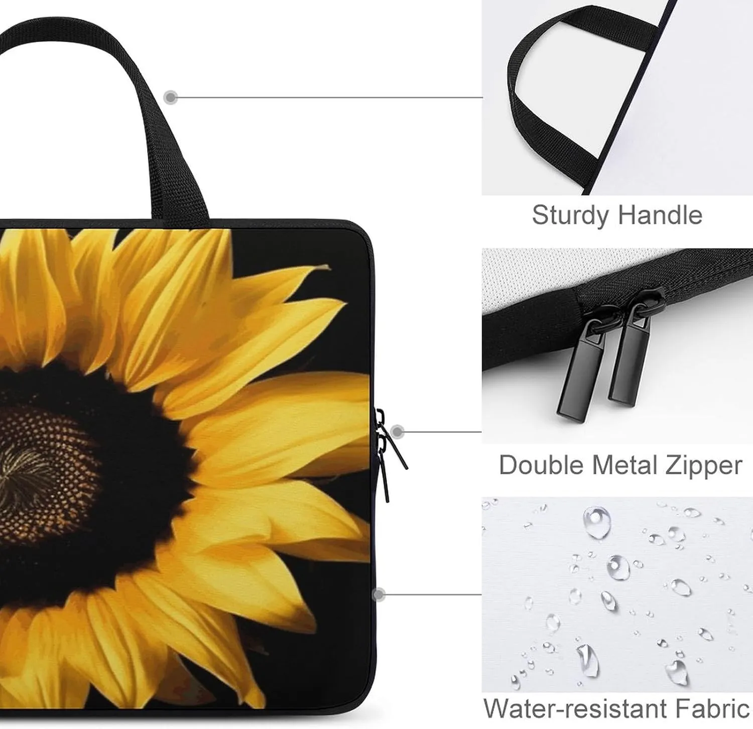 Laptop Bag Ultrathin Sunflower on Black Background Printing Laptop Carrying Case Portability Messenger Bags For Work Travel