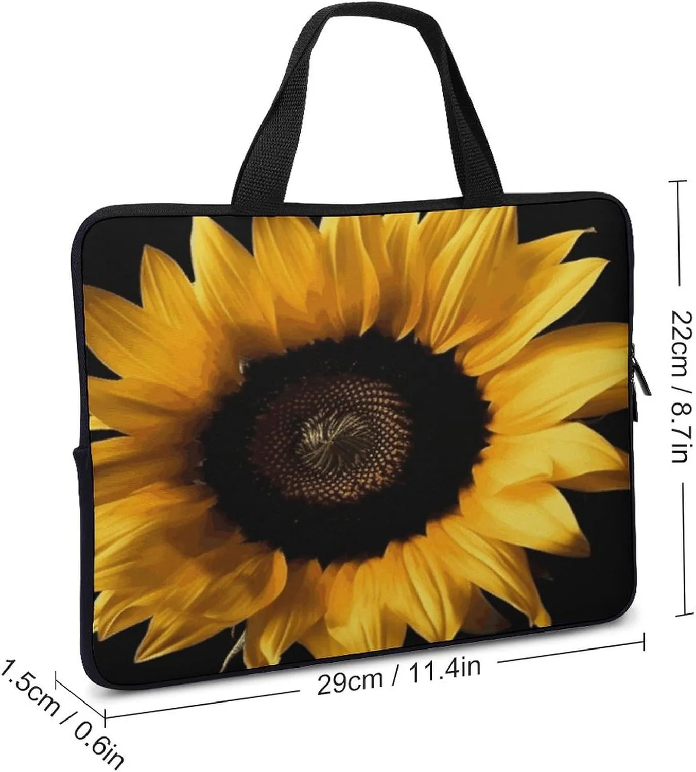 Laptop Bag Ultrathin Sunflower on Black Background Printing Laptop Carrying Case Portability Messenger Bags For Work Travel